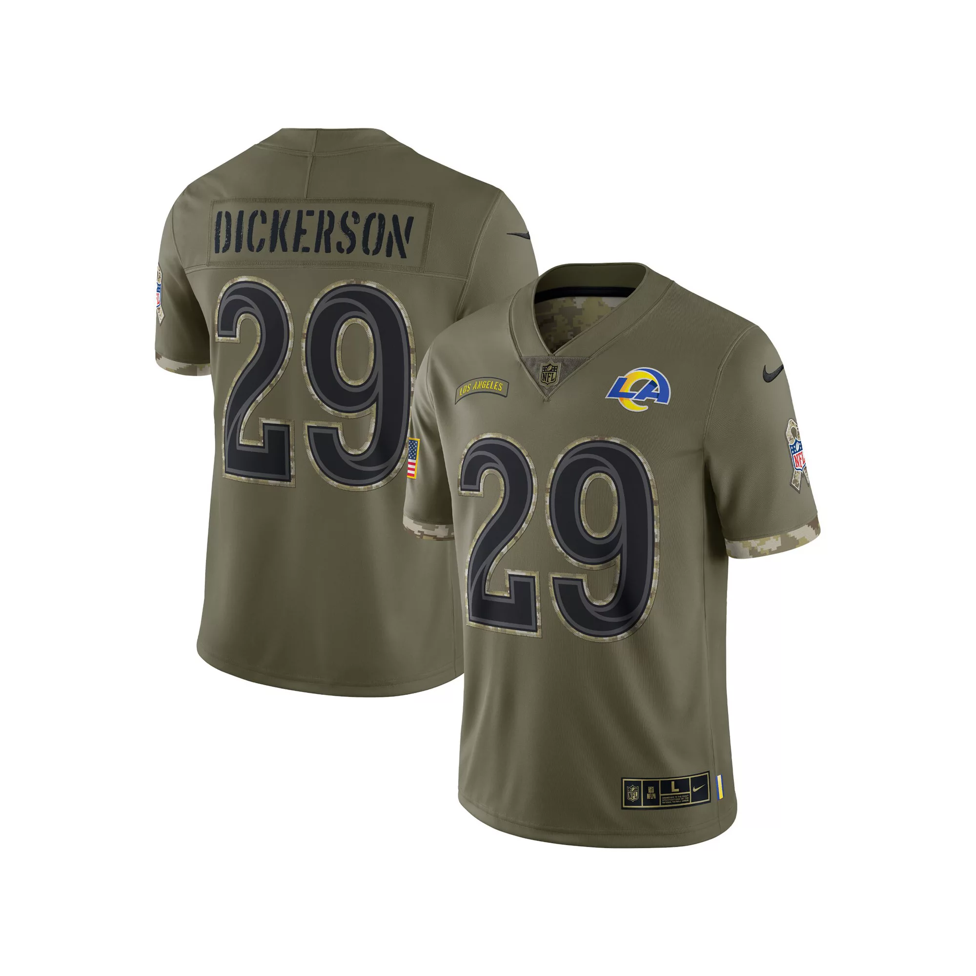 Men's Nike Eric Dickerson Olive Los Angeles Rams 2022 Salute To Service Retired Player Limited Jersey