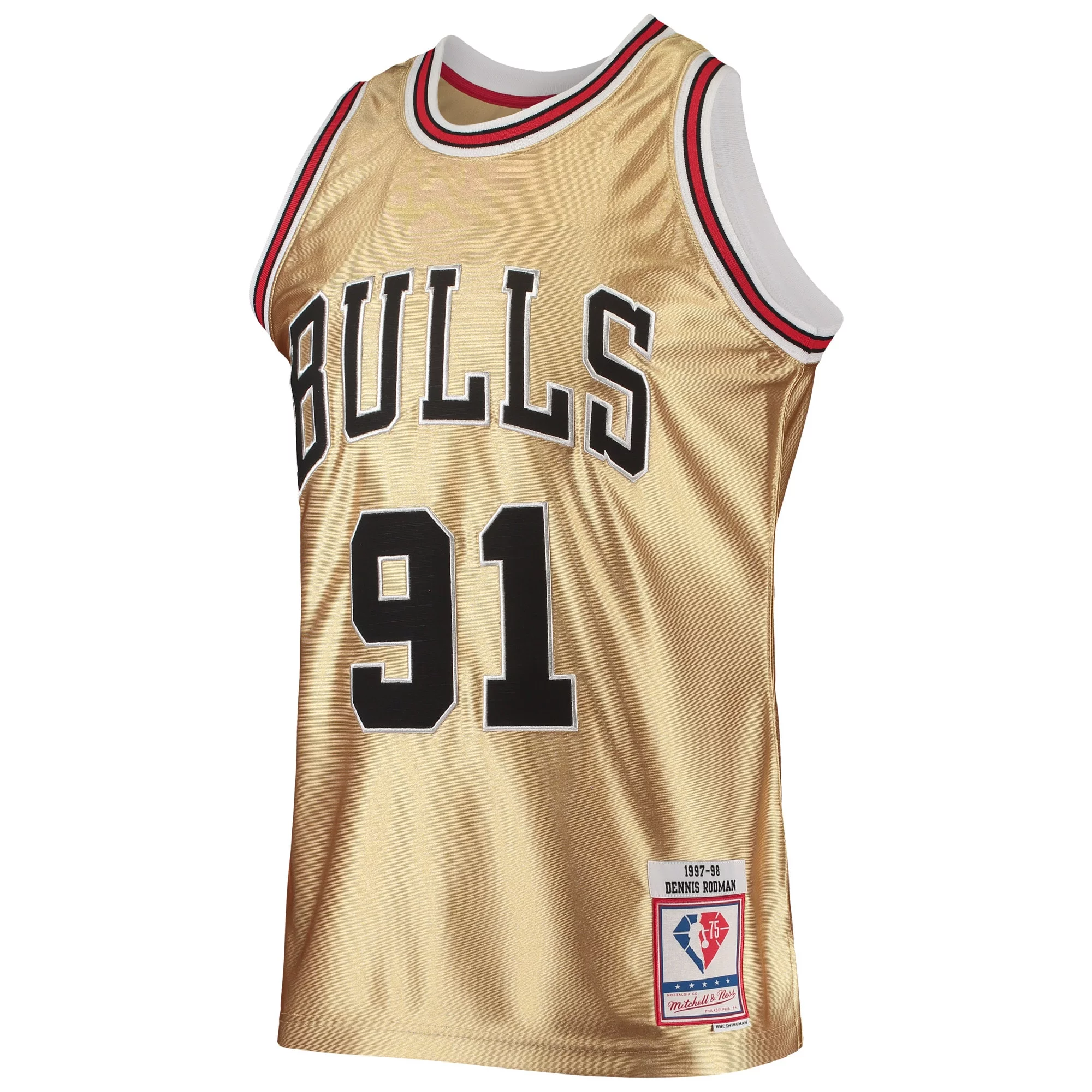 Men's Mitchell & Ness Dennis Rodman Gold Chicago Bulls 75th Anniversary 1997/98 Hardwood Classics Swingman Jersey