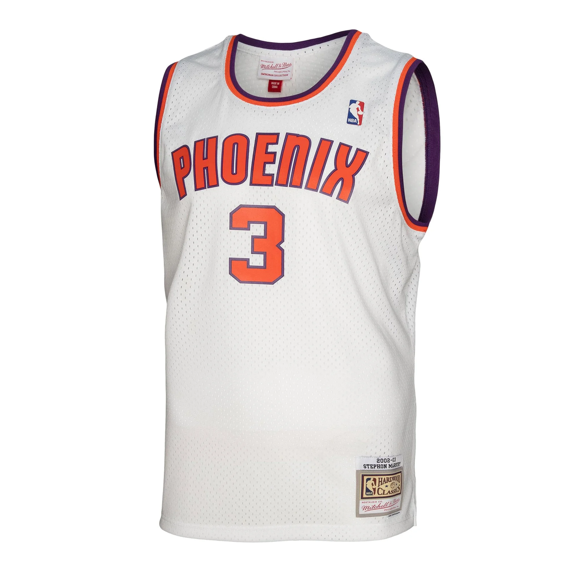 Men's Mitchell & Ness Stephon Marbury White Phoenix Suns 2001/02 Hardwood Classics Swingman Jersey