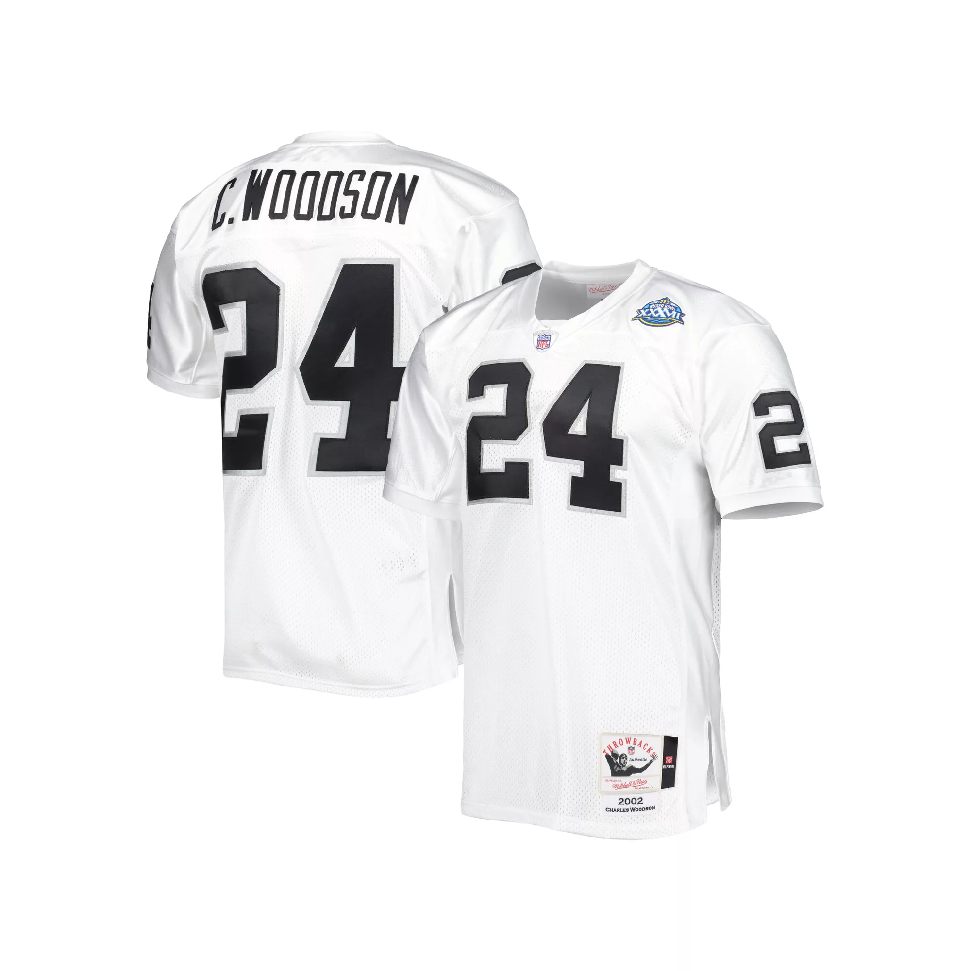 Men's Mitchell & Ness Charles Woodson White Las Vegas Raiders 2002 Super Bowl XXXVII Authentic Retired Player Jersey