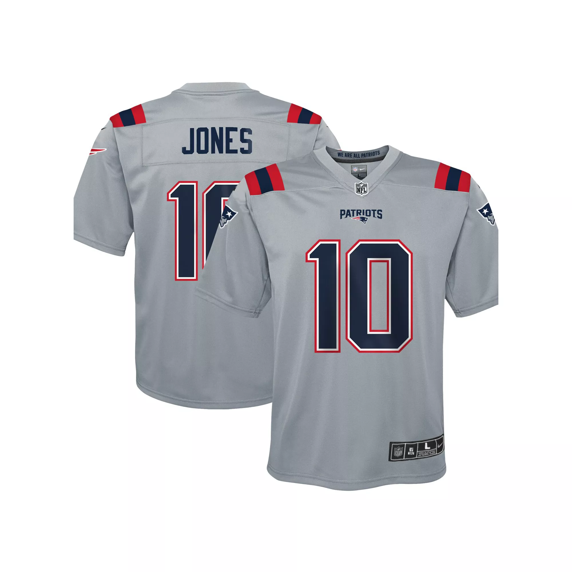 Youth Nike Mac Jones Gray New England Patriots Inverted Game Jersey