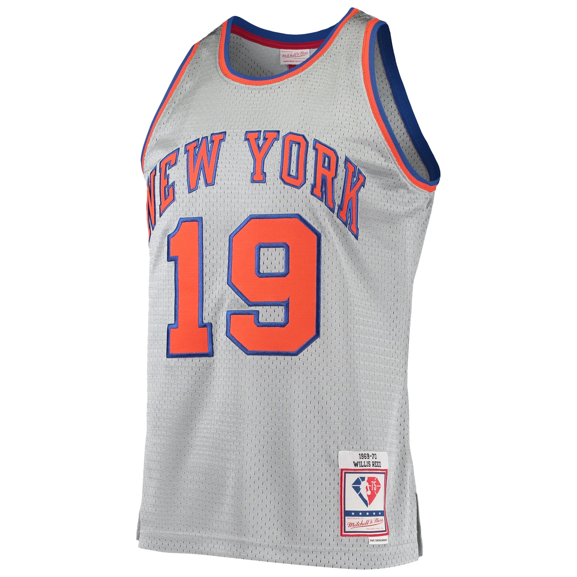 Men's Mitchell & Ness Willis Reed Silver New York Knicks 75th Anniversary 1969/70 Hardwood Classics Swingman Jersey