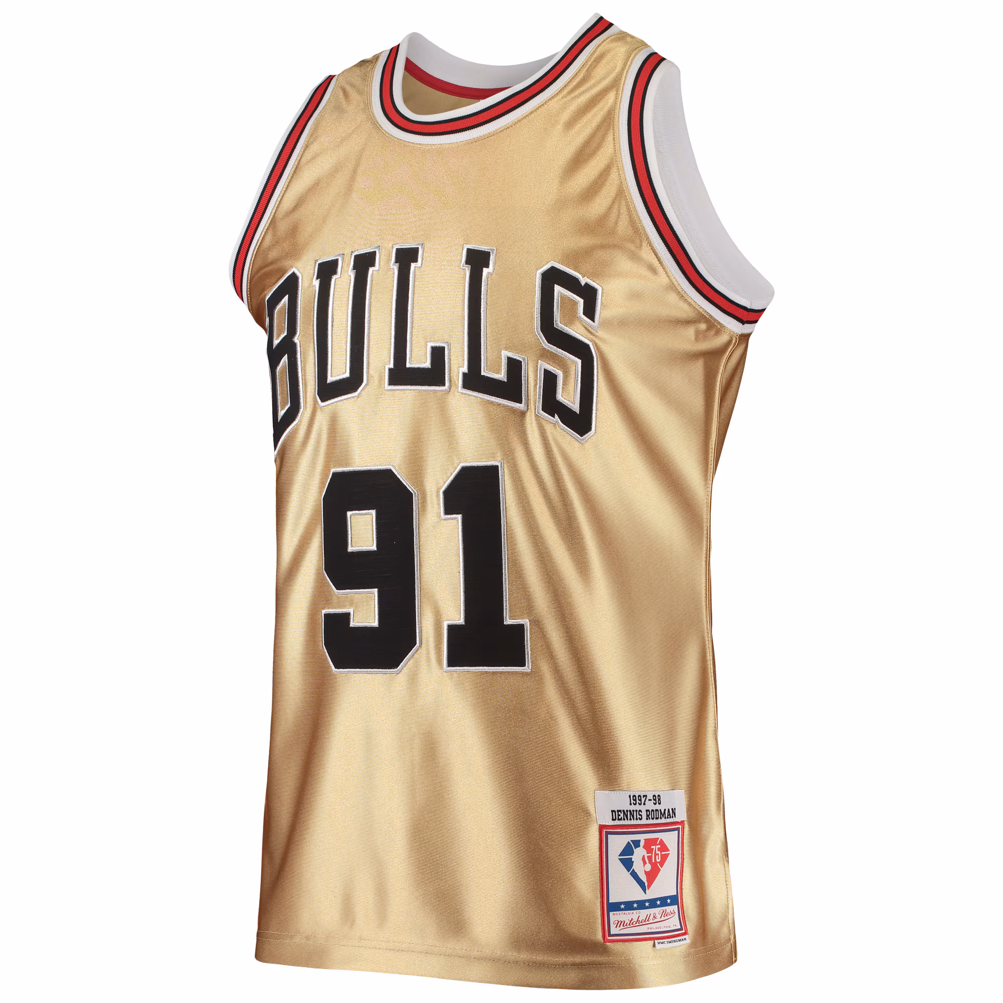 Dennis Rodman Chicago Bulls Mitchell & Ness 75th Anniversary 1997/98 Hardwood Classics Swingman Jersey - Gold