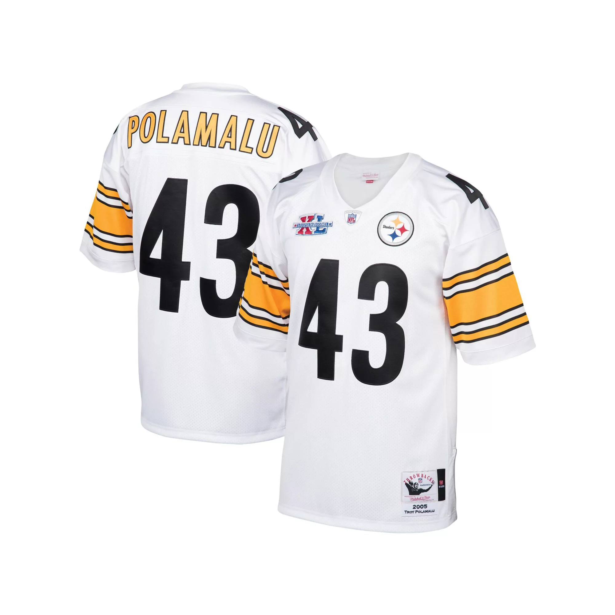 Men's Mitchell & Ness Troy Polamalu White Pittsburgh Steelers 2005 Authentic Throwback Retired Player Jersey
