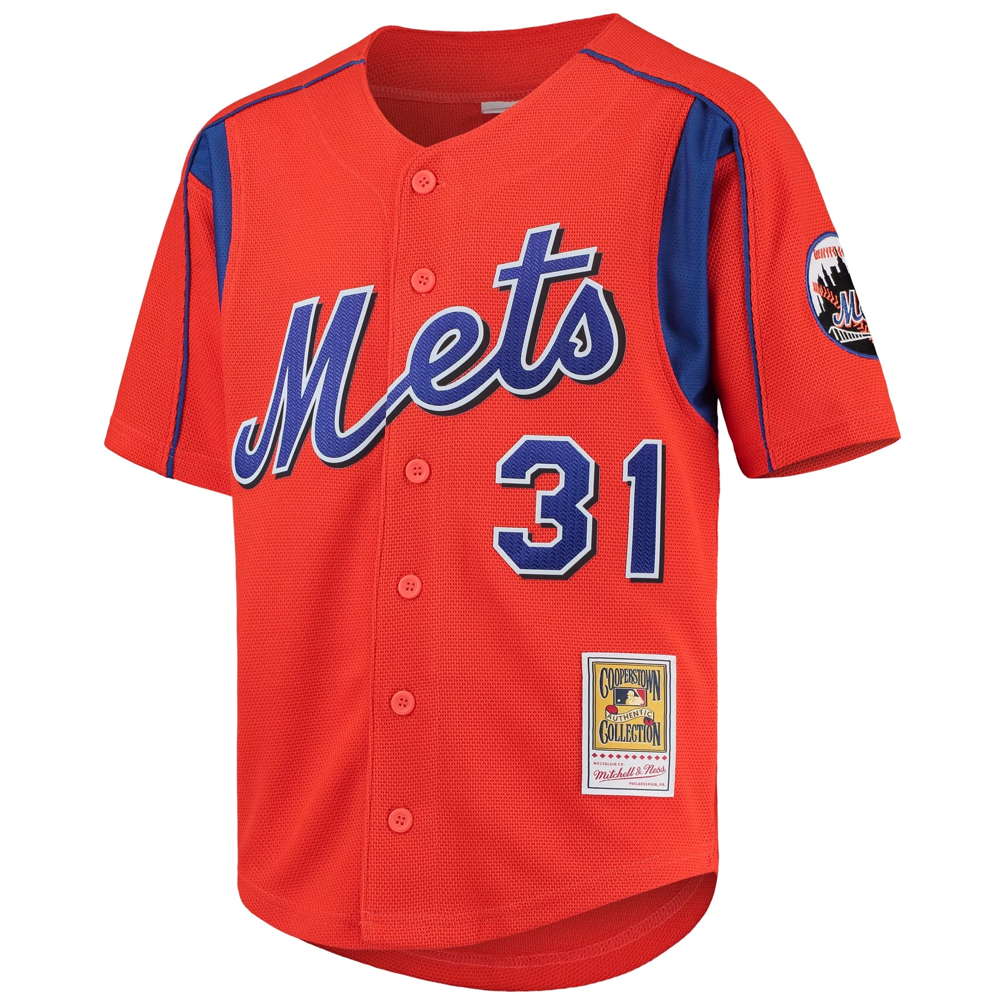 Youth Mitchell & Ness Mike Piazza Orange New York Mets Cooperstown Collection Mesh Batting Practice Jersey