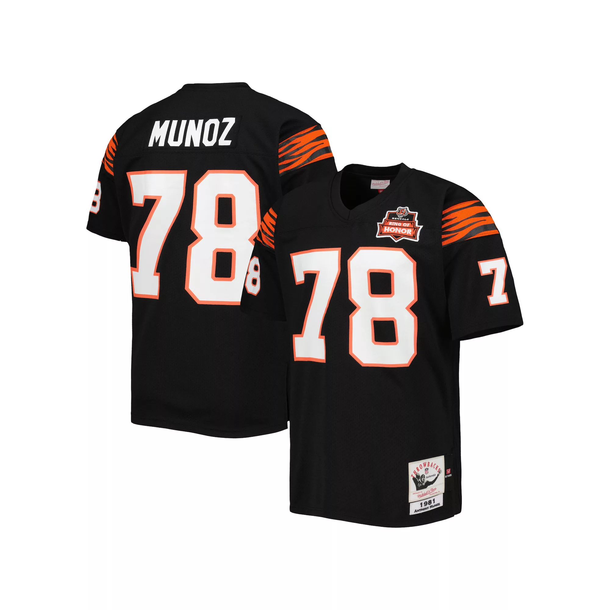 Men's Mitchell & Ness Anthony Munoz Black Cincinnati Bengals 1981 Authentic Retired Player Jersey