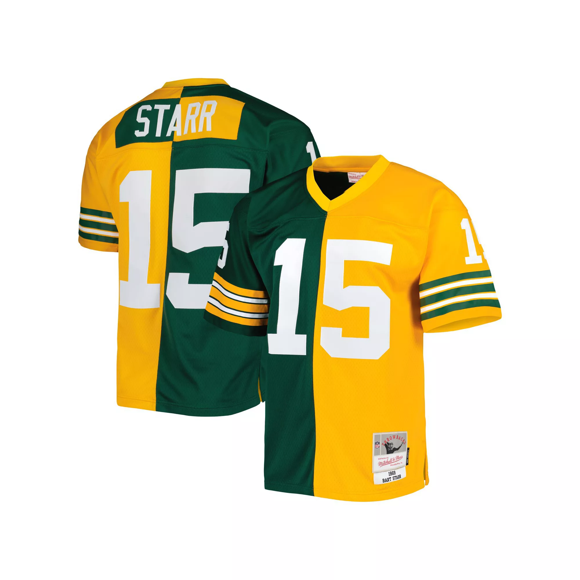 Men's Mitchell & Ness Bart Starr Green/Gold Green Bay Packers 1969 Split Legacy Replica Jersey