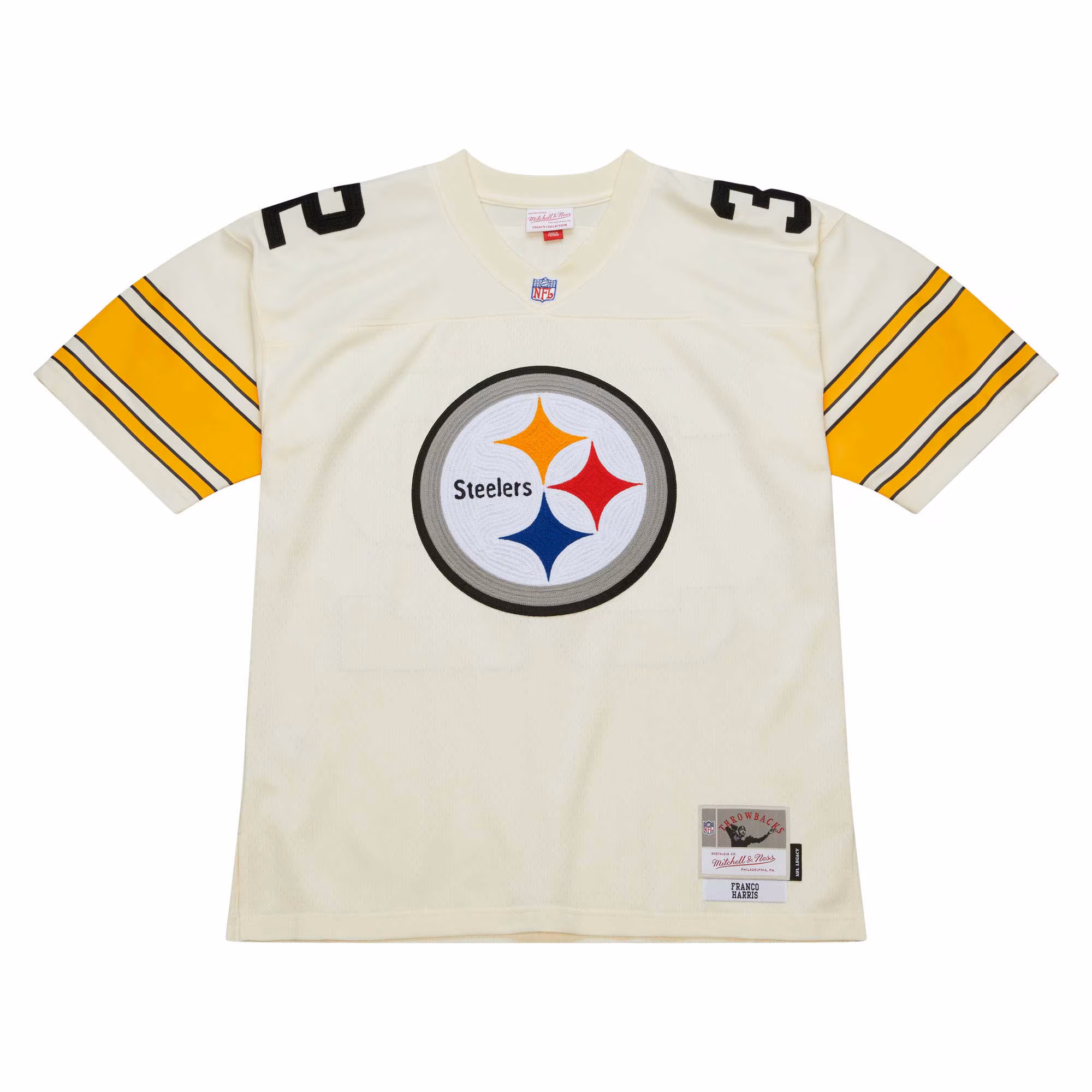 Franco Harris Pittsburgh Steelers Mitchell & Ness Chainstitch Legacy Jersey - Cream
