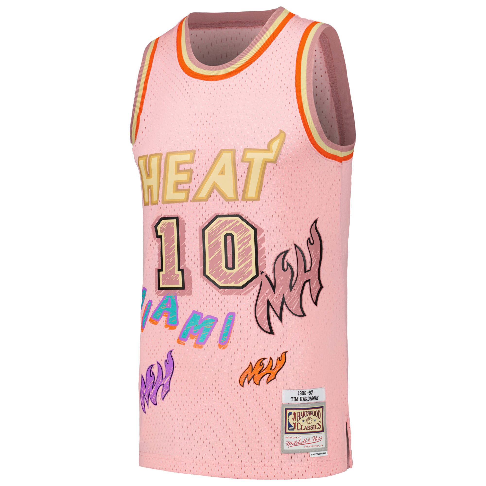 Tim Hardaway Miami Heat Mitchell & Ness 1996/97 Swingman Sidewalk Sketch Jersey - Pink