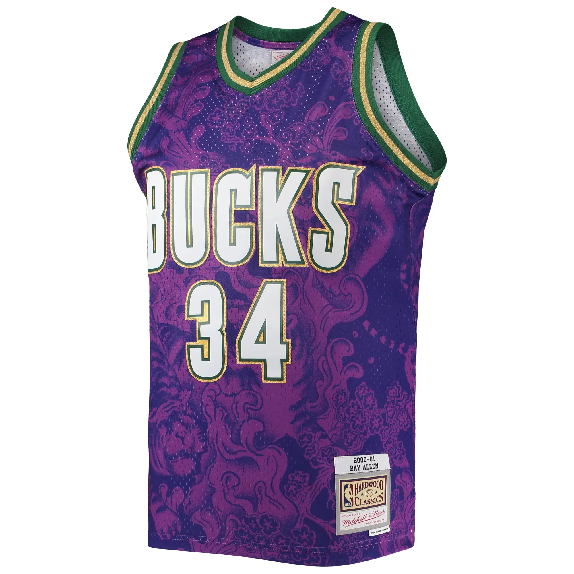 Men's Mitchell & Ness Ray Allen Purple Milwaukee Bucks Hardwood Classics 2000/01 Lunar New Year Swingman Jersey
