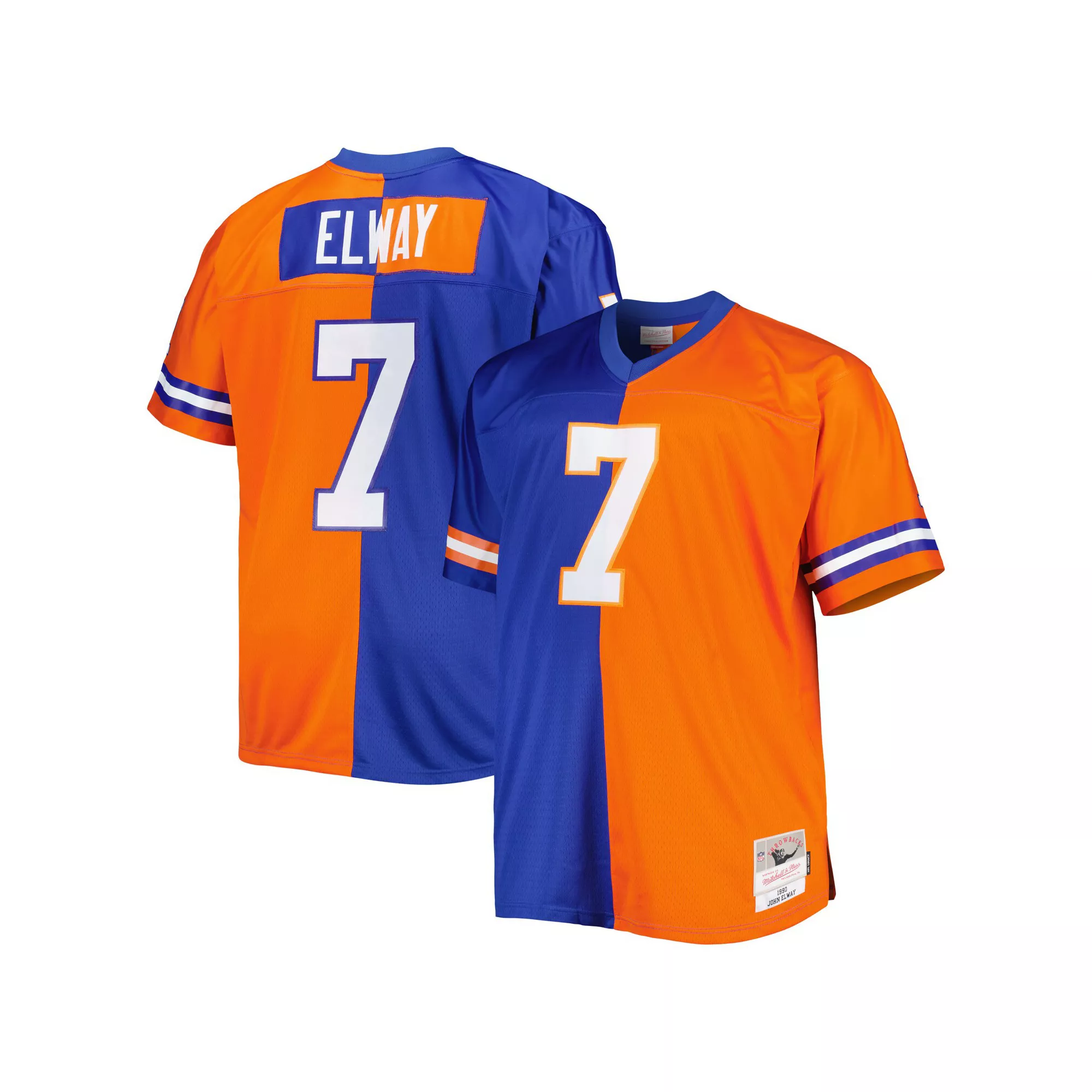Men's Mitchell & Ness John Elway Royal/Orange Denver Broncos Big & Tall Split Legacy Retired Player Replica Jersey