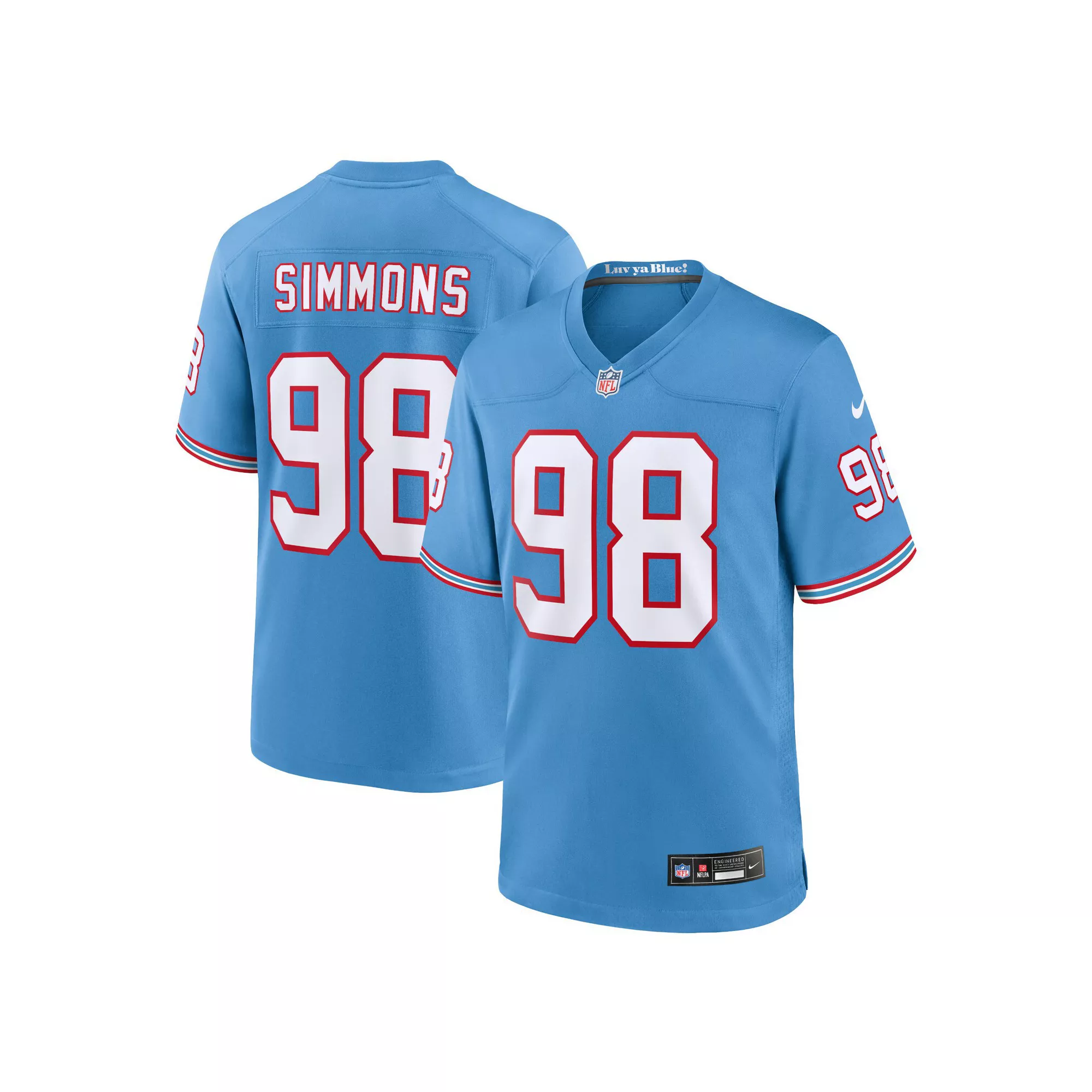 Men's Nike Jeffery Simmons Light Blue Tennessee Titans Oilers Throwback Alternate Game Player Jersey