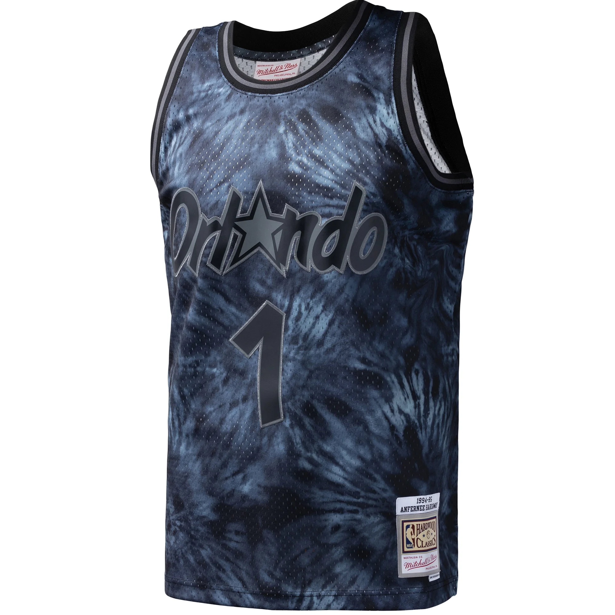 Men's Mitchell & Ness Penny Hardaway Black Orlando Magic Hardwood Classics 1984/85 Tie-Dye Swingman Jersey