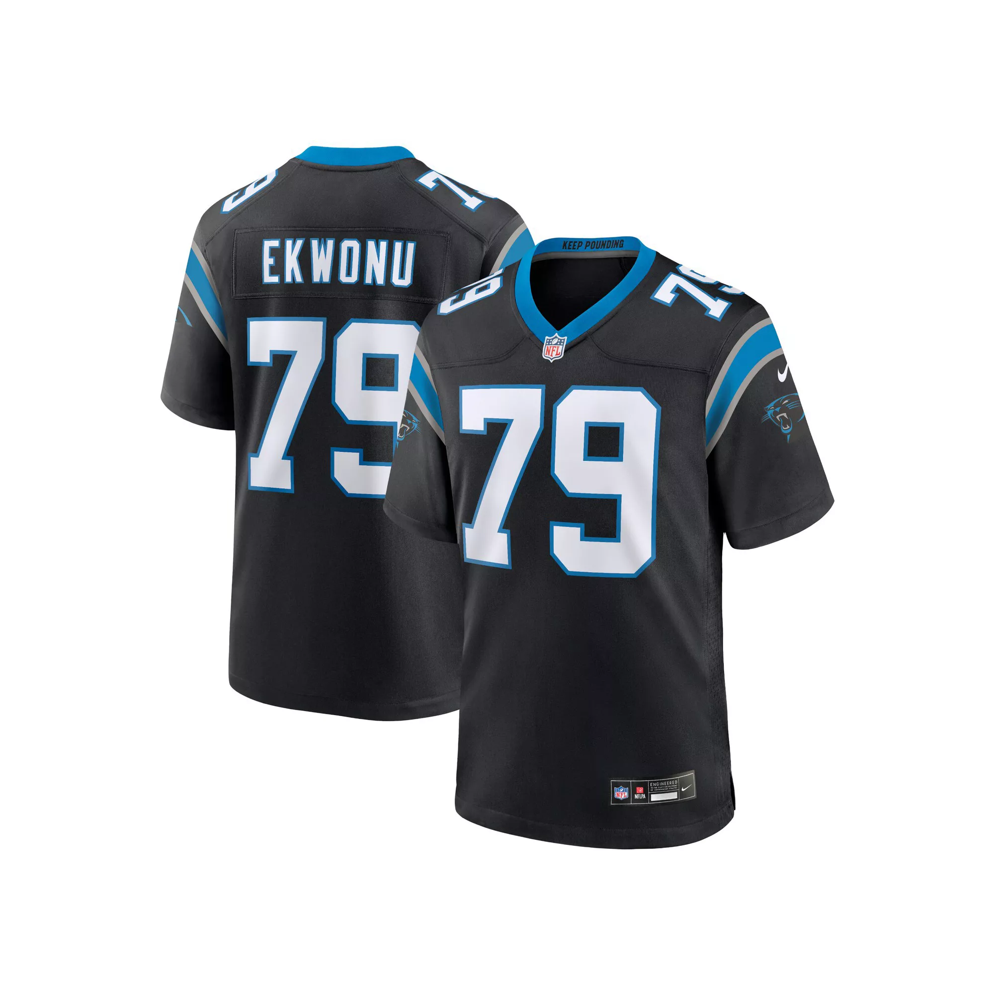 Men's Nike Ikem Ekwonu Black Carolina Panthers Game Jersey