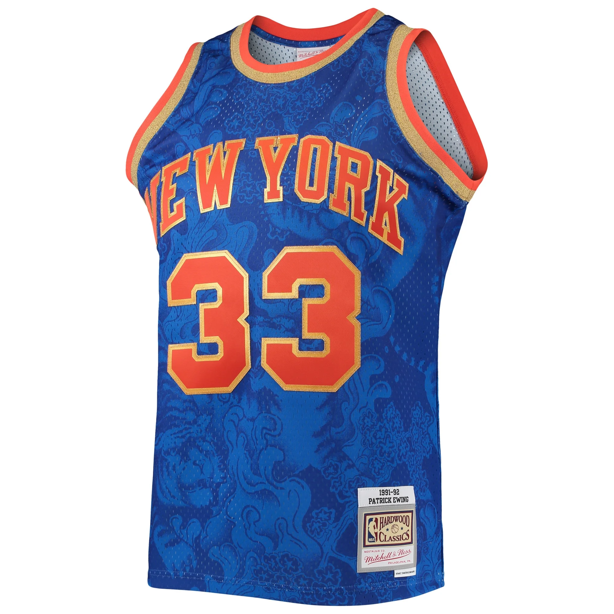 Men's Mitchell & Ness Patrick Ewing Blue New York Knicks Hardwood Classics 1991/92 Lunar New Year Swingman Jersey
