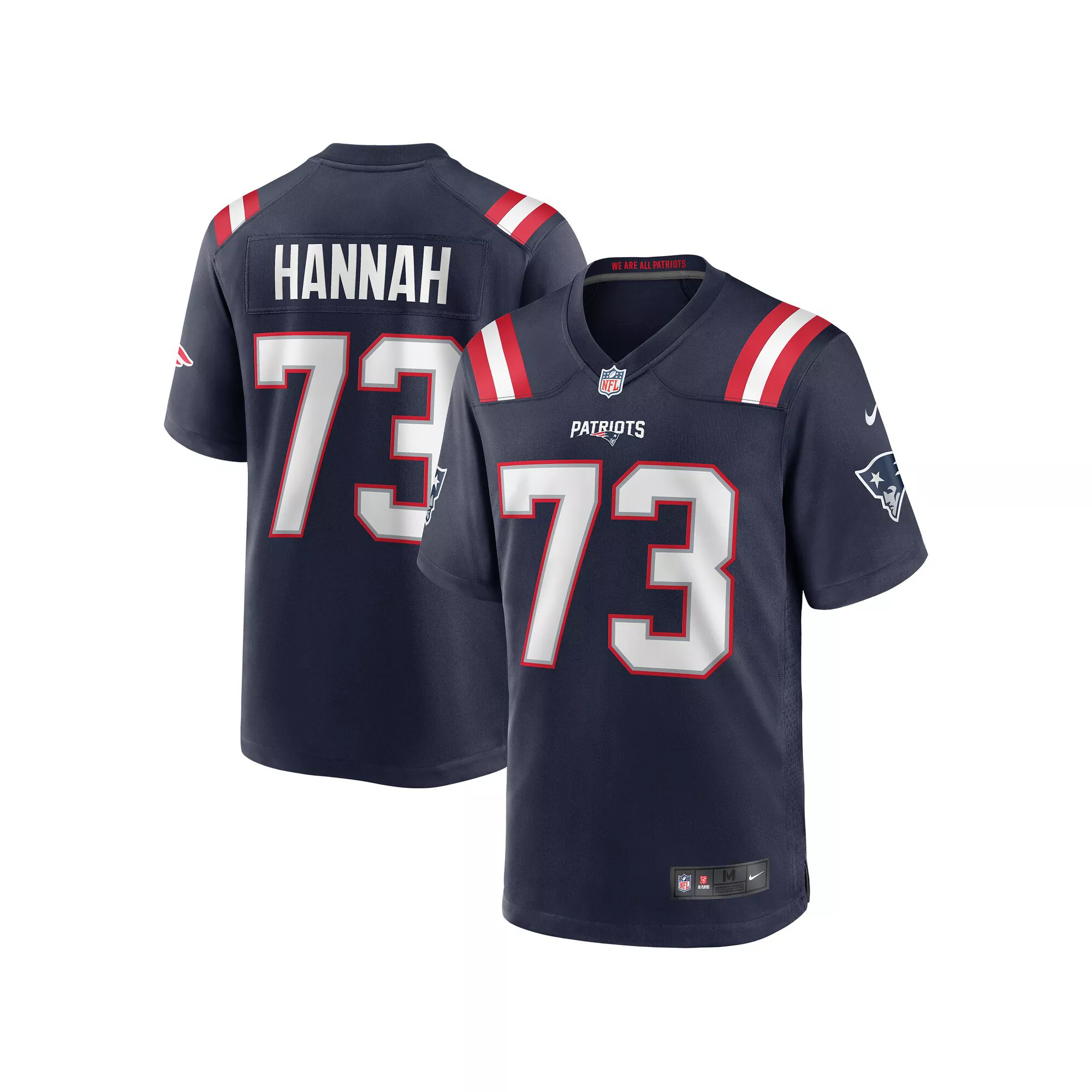 Men's Nike John Hannah Navy New England Patriots Game Retired Player Jersey