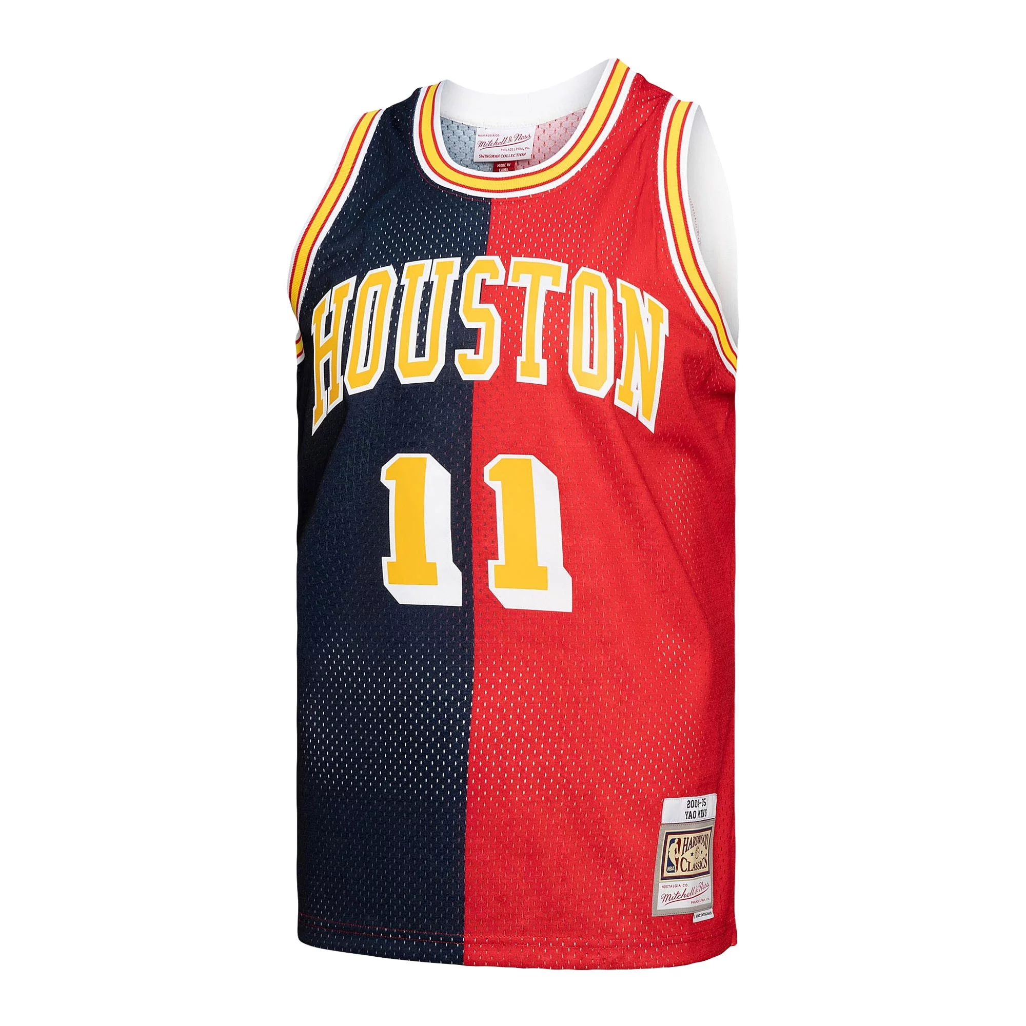 Men's Mitchell & Ness Yao Ming Navy/Red Houston Rockets Hardwood Classics 2004/05 Split Swingman Jersey