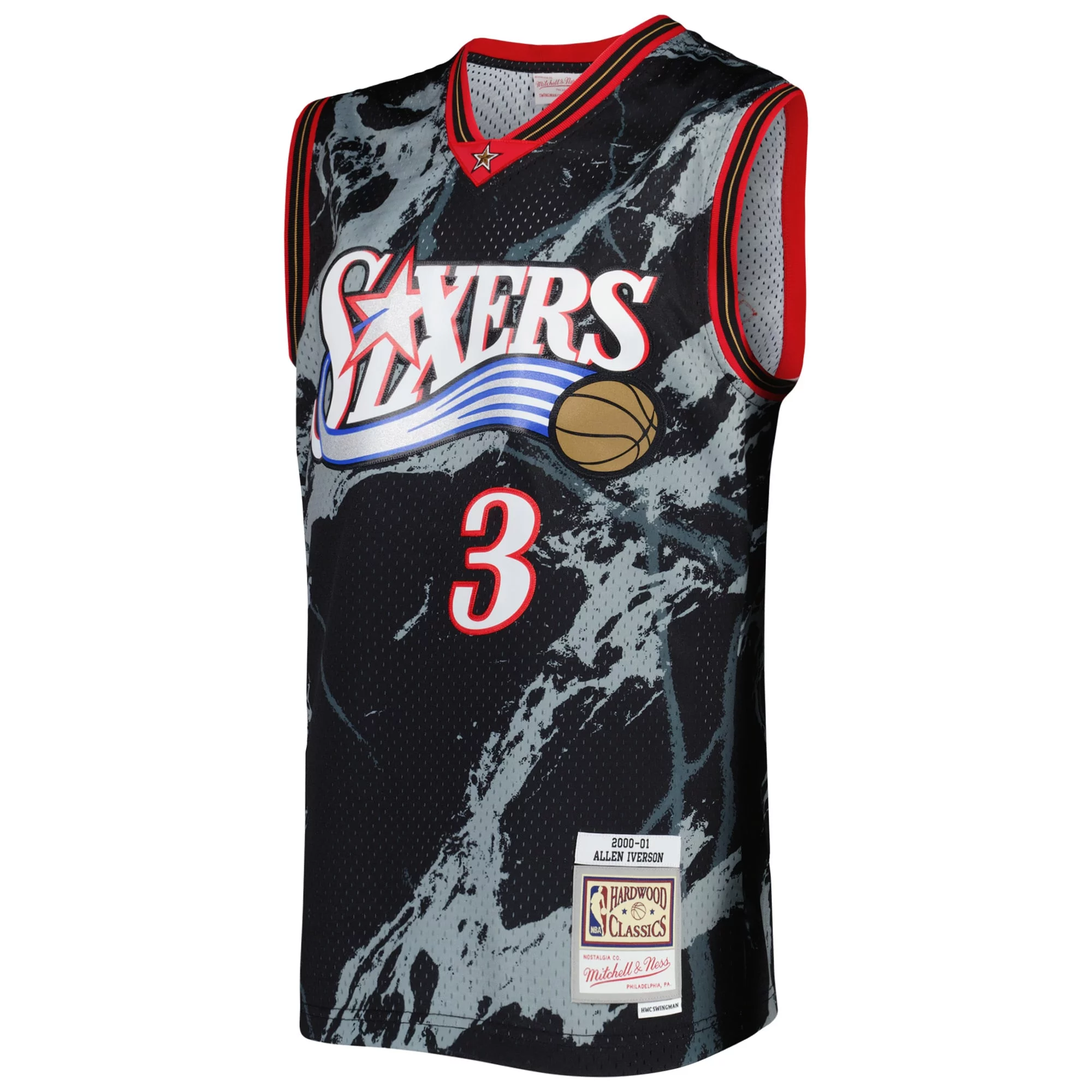 Men's Mitchell & Ness Allen Iverson Black Philadelphia 76ers 2000/01 Hardwood Classics Marble Swingman Jersey