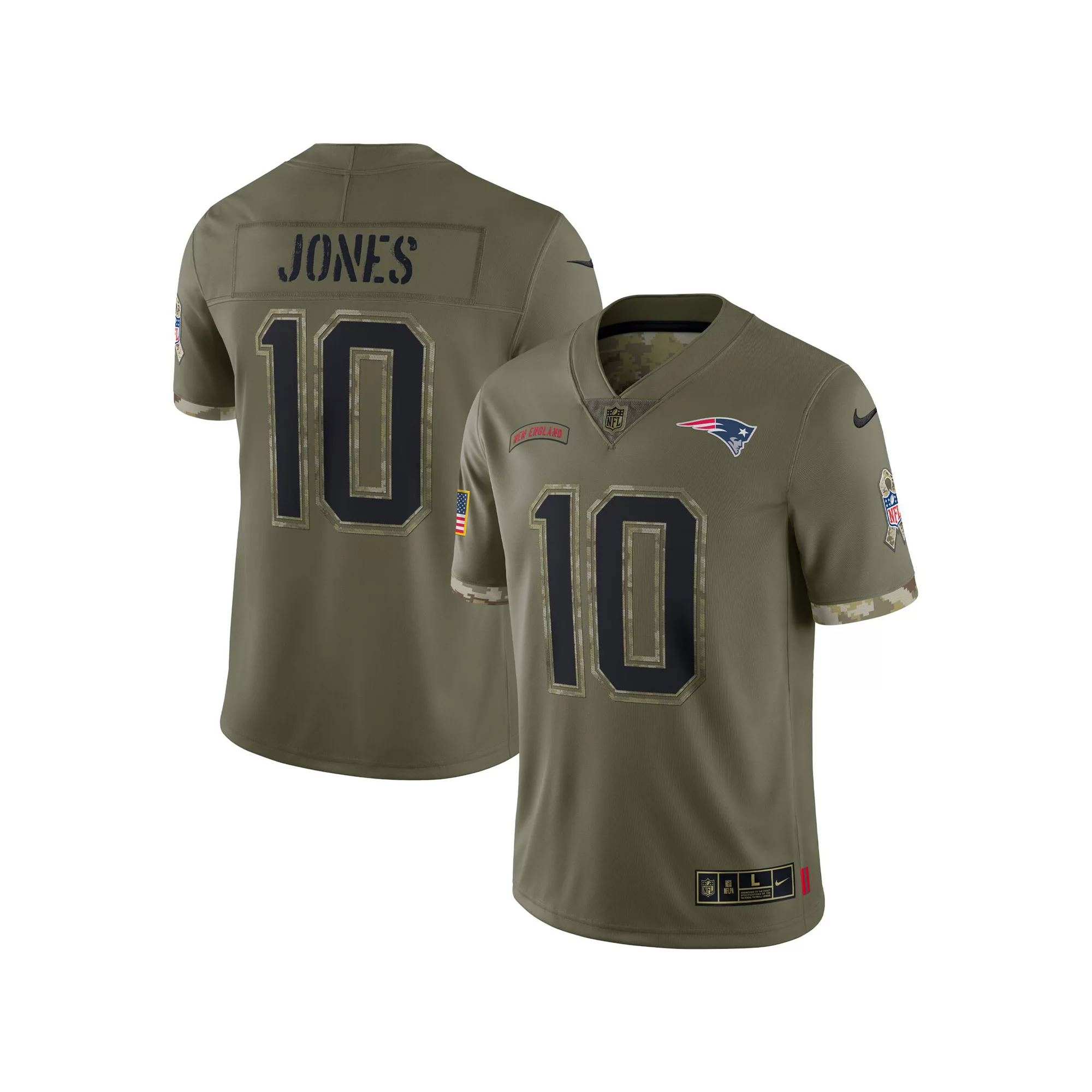 Men's Nike Mac Jones Olive New England Patriots 2022 Salute To Service Limited Jersey