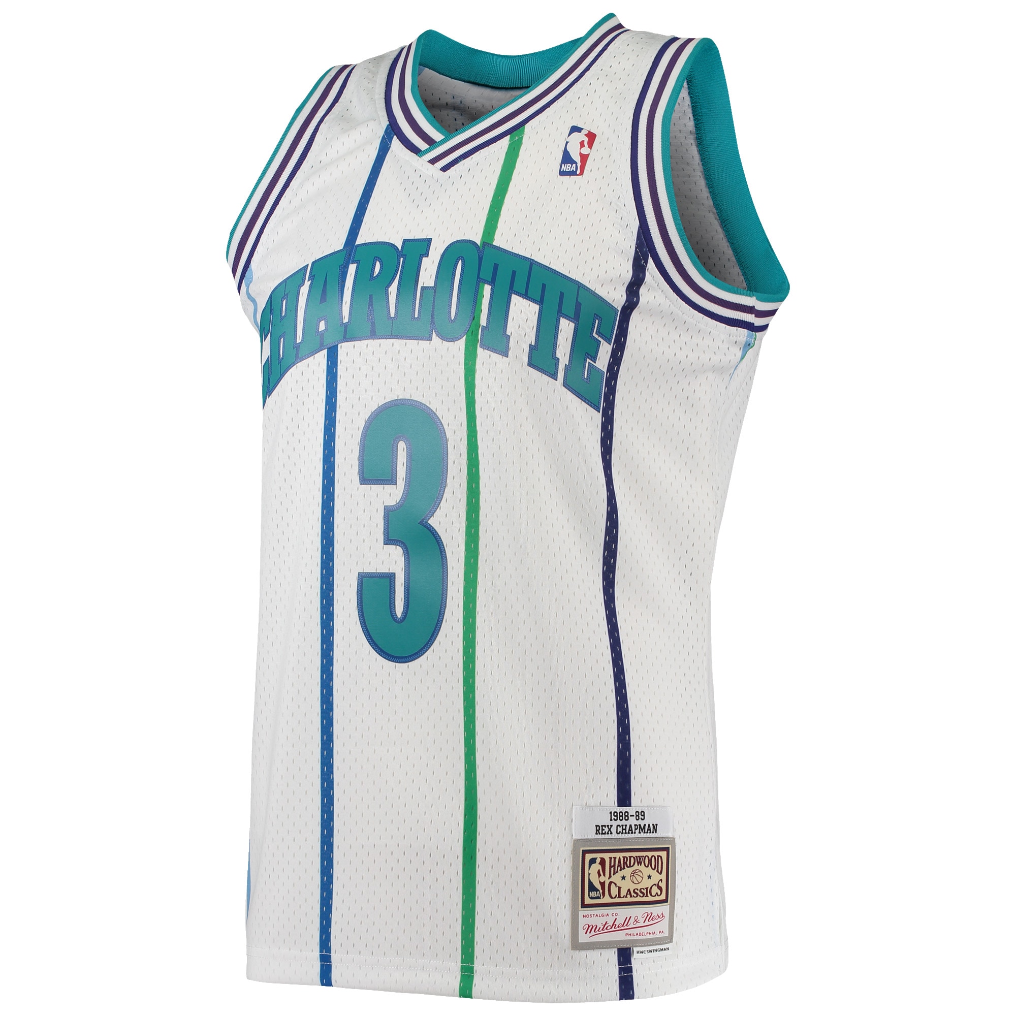 Men's Mitchell & Ness Rex Chapman White Charlotte Hornets Hardwood Classics Swingman Jersey