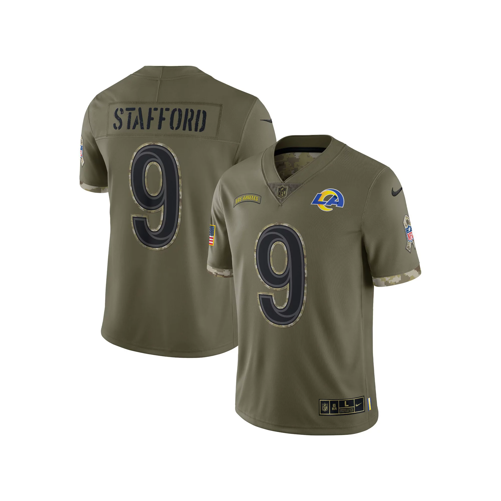 Men's Nike Matthew Stafford Olive Los Angeles Rams 2022 Salute To Service Limited Jersey