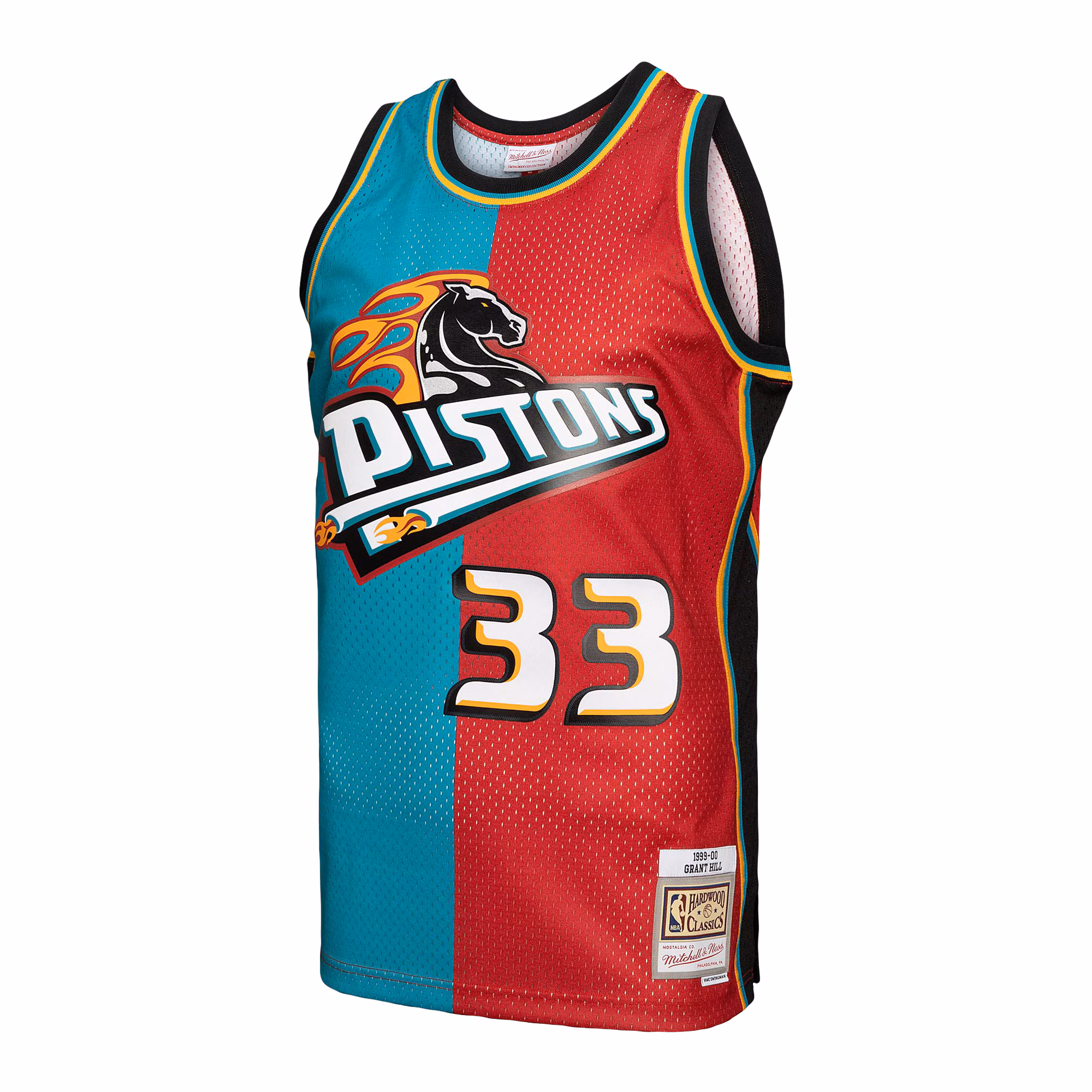 Grant Hill Detroit Pistons Mitchell & Ness Hardwood Classics 1999/00 Split Swingman Jersey - Teal/Red