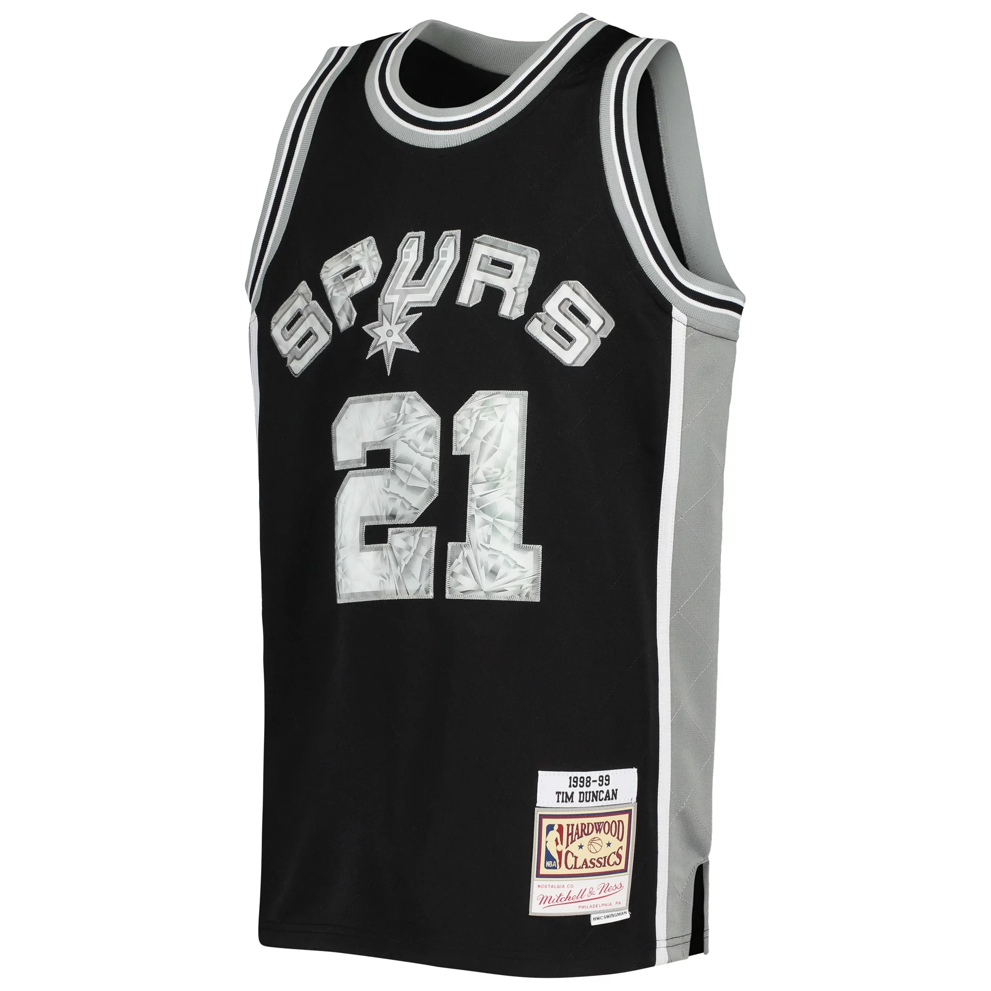 Youth Mitchell & Ness Tim Duncan Black San Antonio Spurs Hardwood Classics 75th Anniversary Diamond Jersey