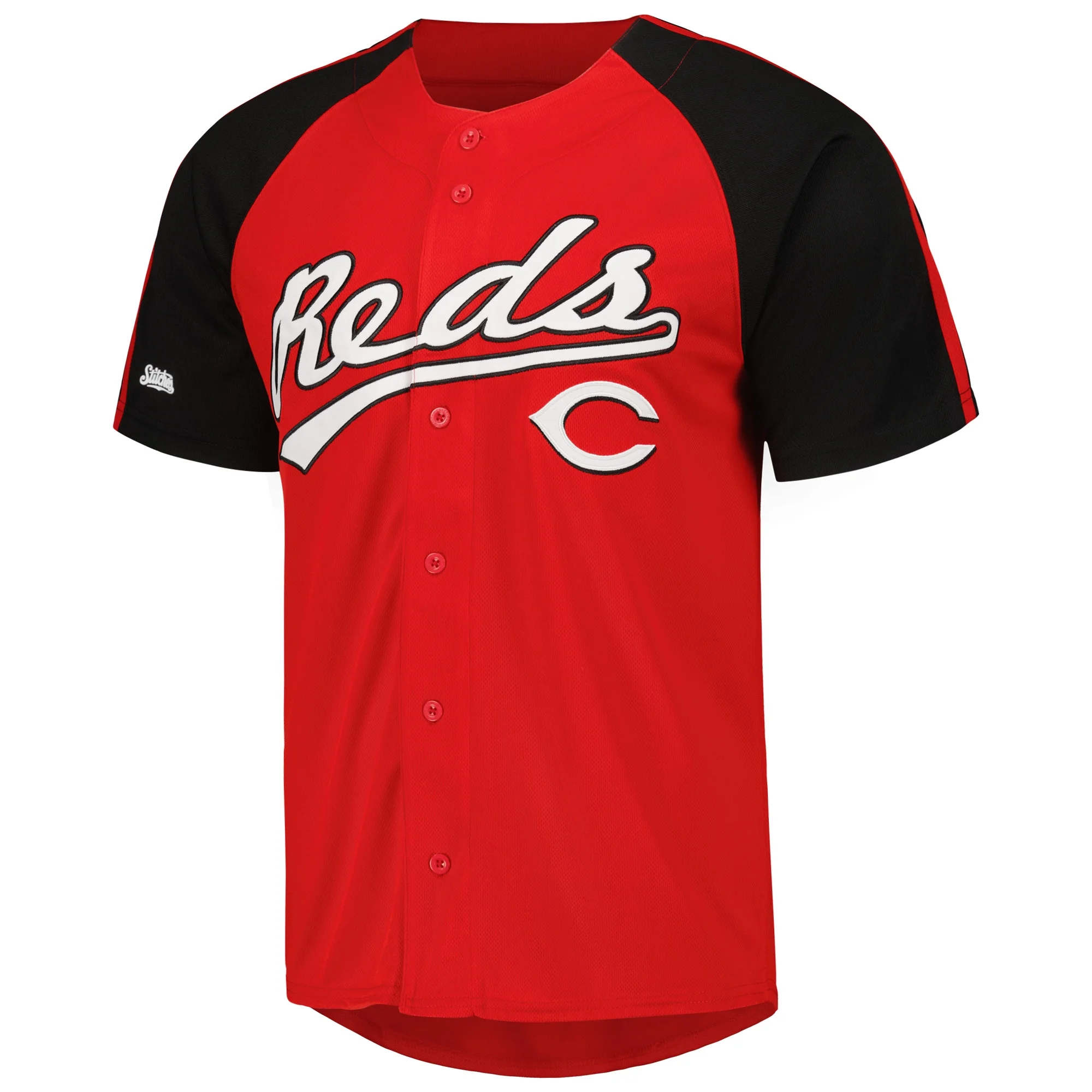 Men's Stitches Red Cincinnati Reds Button-Down Raglan Fashion Jersey