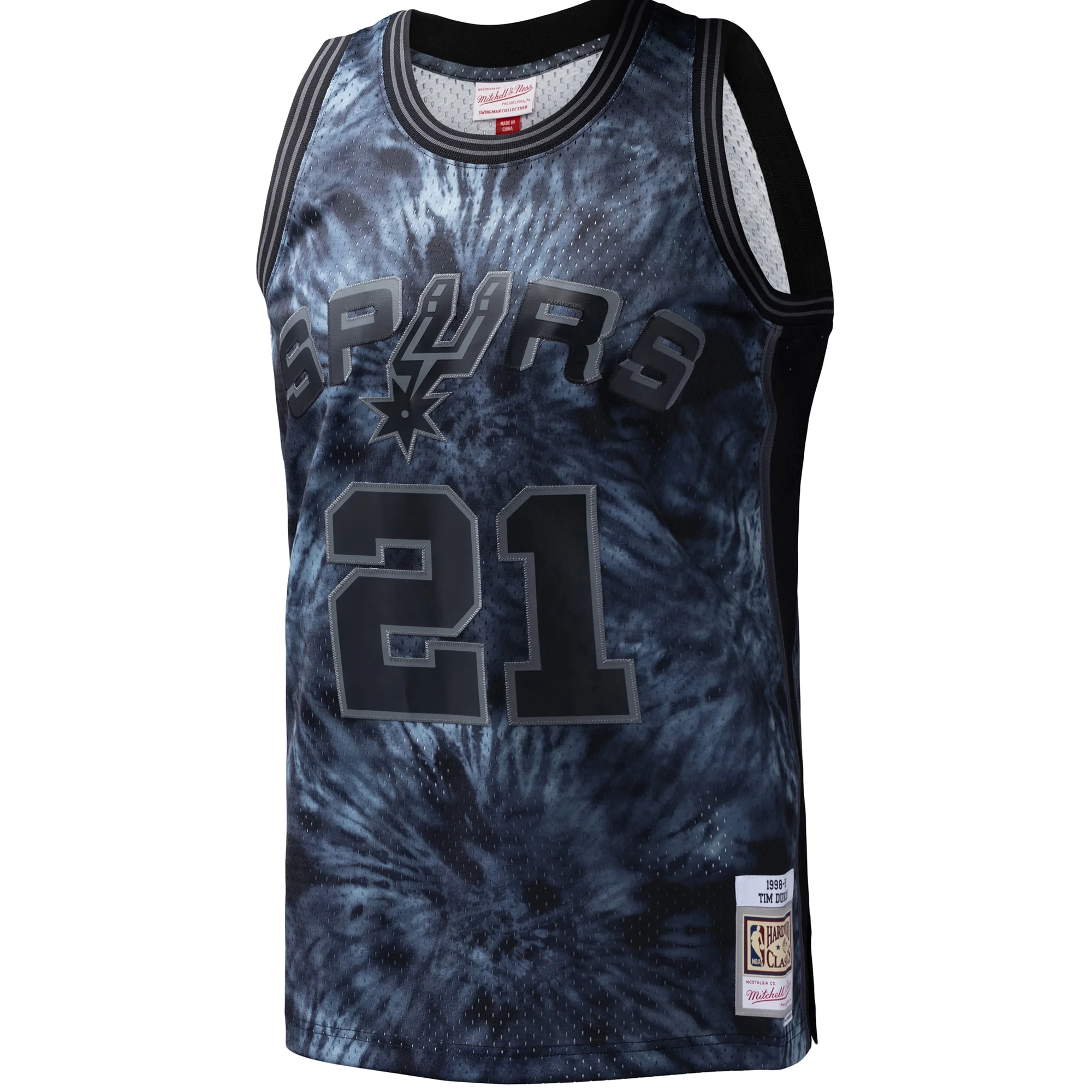 Men's Mitchell & Ness Tim Duncan Black San Antonio Spurs Hardwood Classics 1998/99 Tie-Dye Swingman Jersey