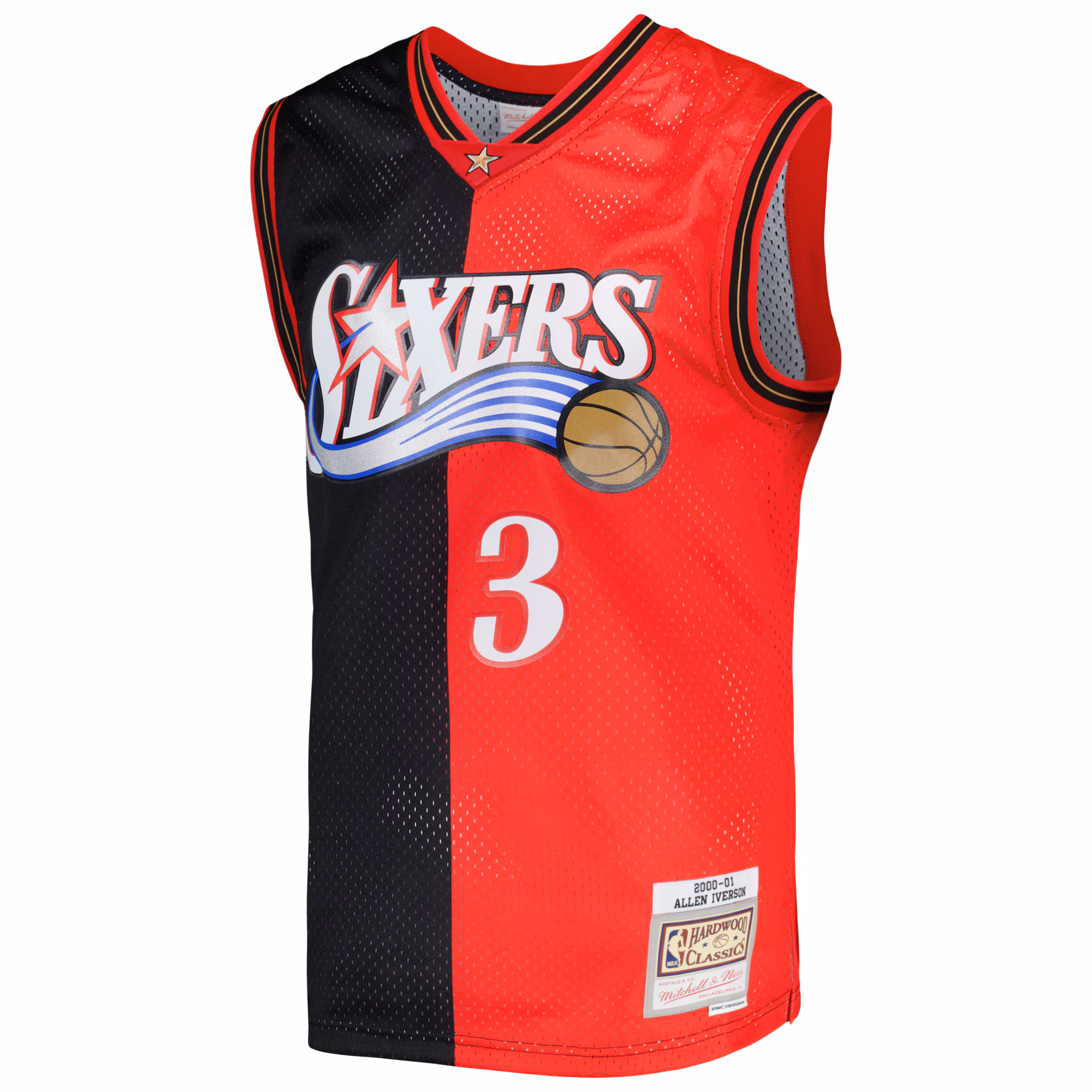 Allen Iverson Philadelphia 76ers Mitchell & Ness Hardwood Classics 2000/01 Split Swingman Jersey - Black/Red