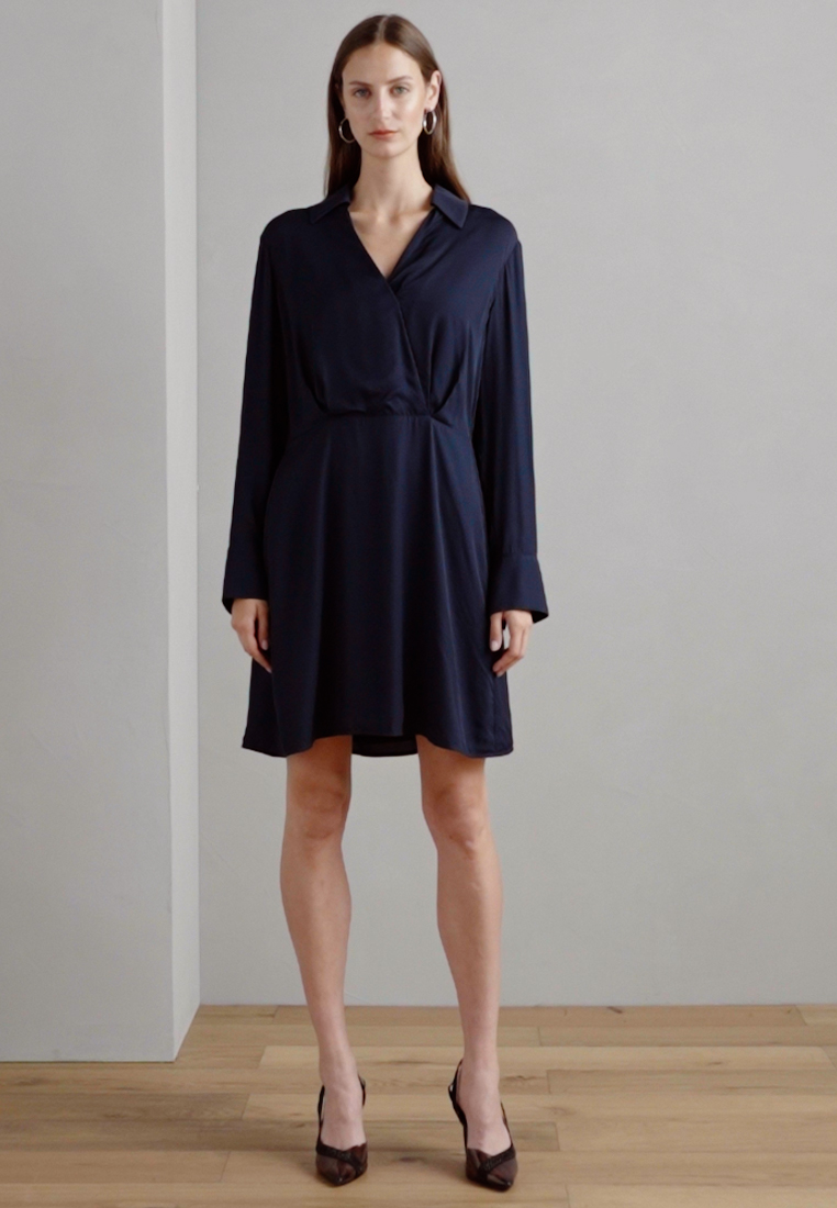 DRESS MODERN WRAP STYLE SHIRT COLLAR LONG SLEEVE - Day dress