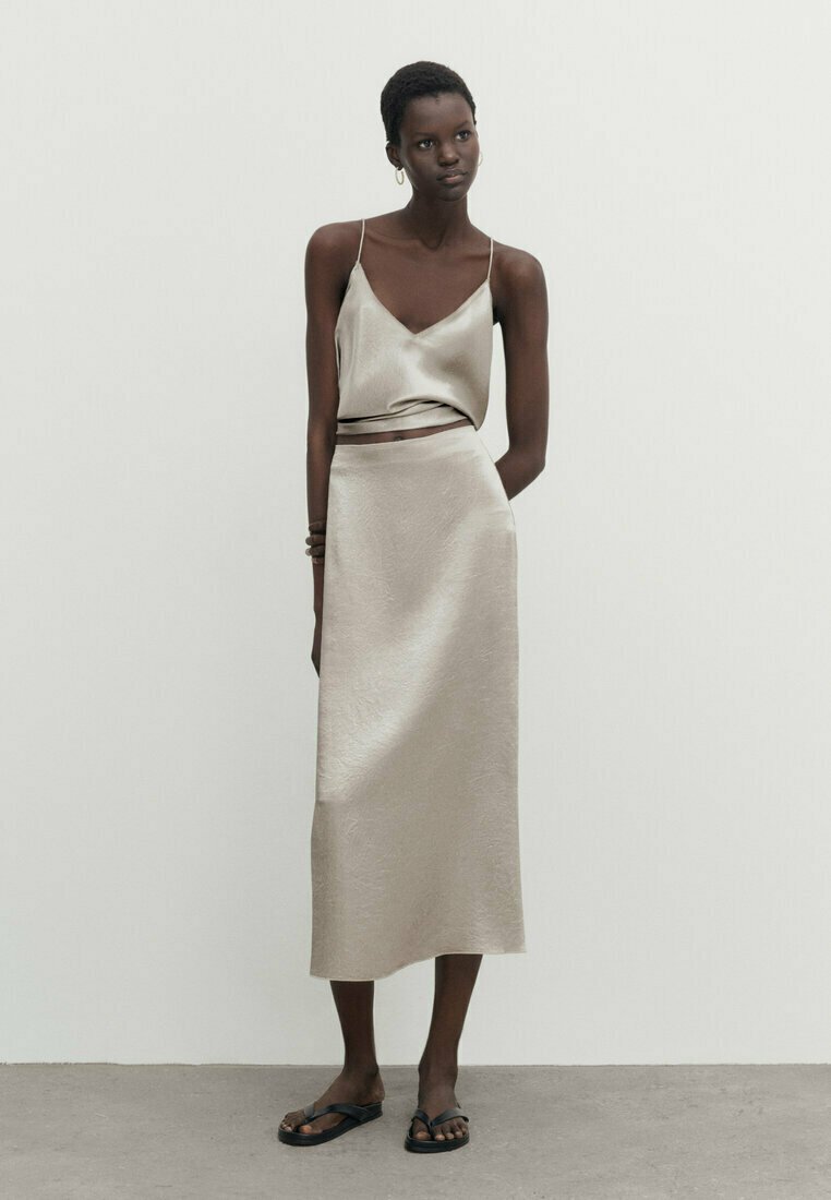 CREASED-EFFECT CAMISOLE MIDI - A-line skirt