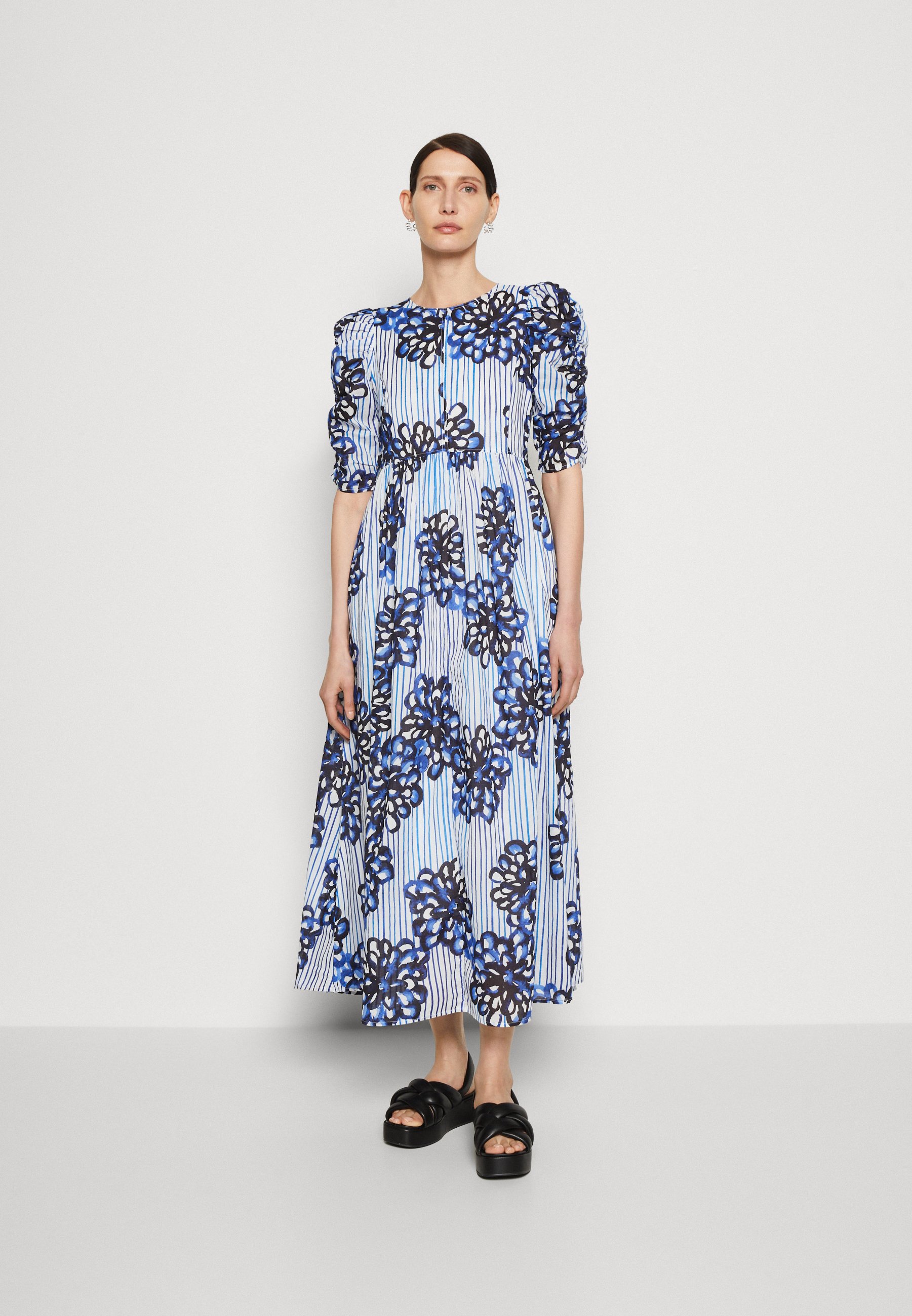 DRESS PRINTED FITTED WAIST PUFFY SLEEVES- Day dress