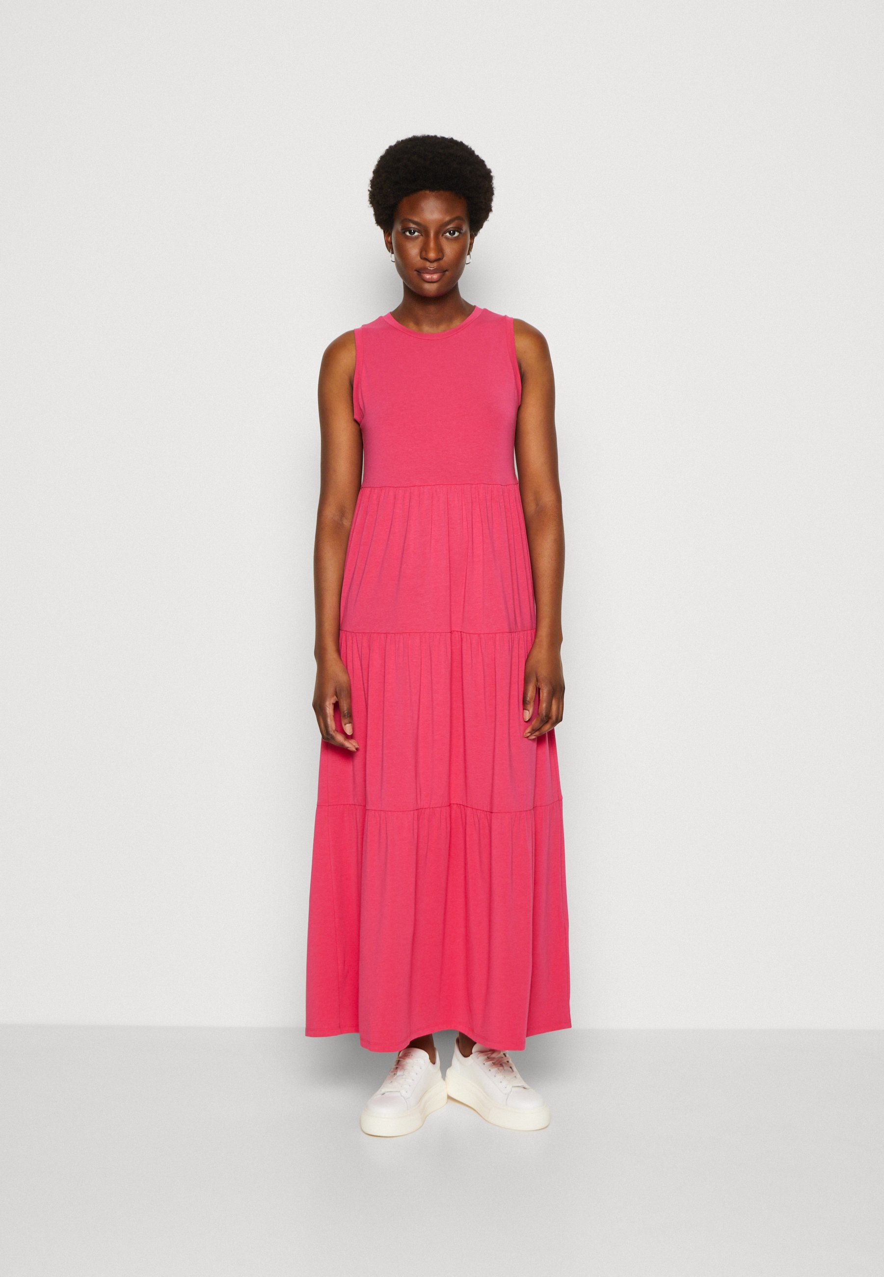 DRESS SLEEVELESS ROUND NECK RUFFLES AT BOTTOM PART - Maxi dress