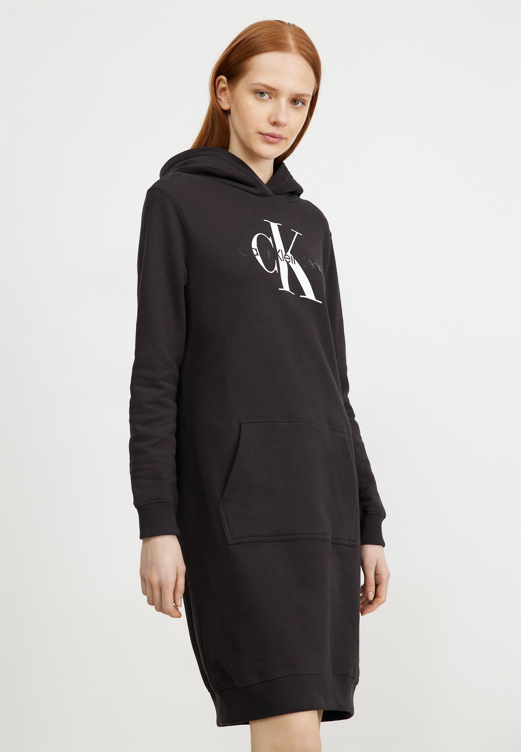 HOODIE DRESS GLOSSY MONOLOGO CENTER CHEST - Day dress