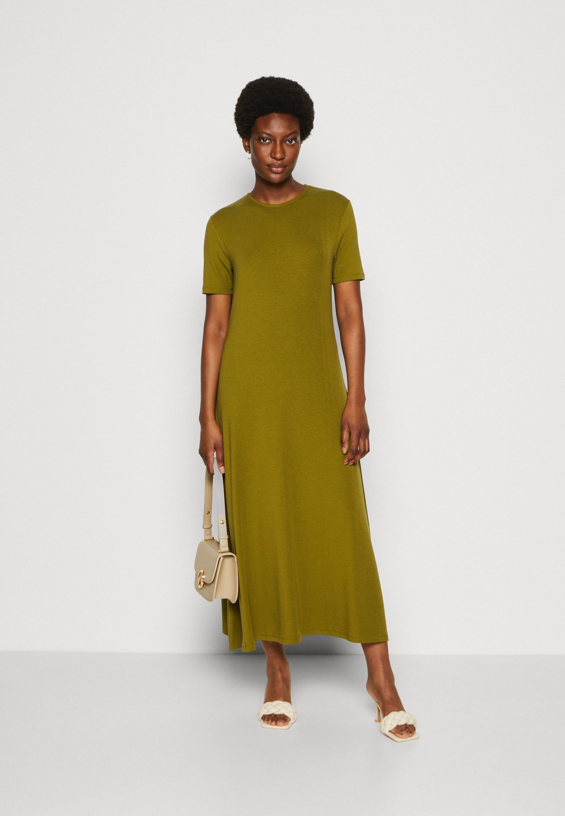 DRESS SHORT SLEEVE ROUND NECK - Maxi dress