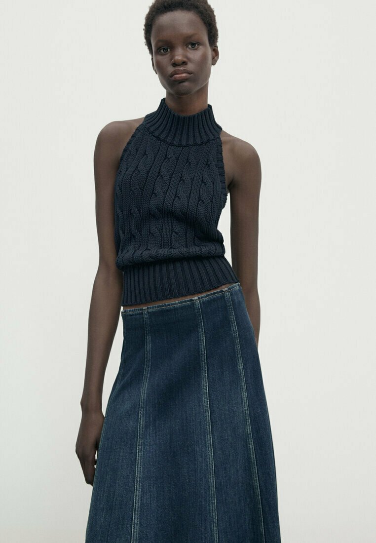 MIDI WITH SEAMS AND FRAYED HEM - Maxi skirt