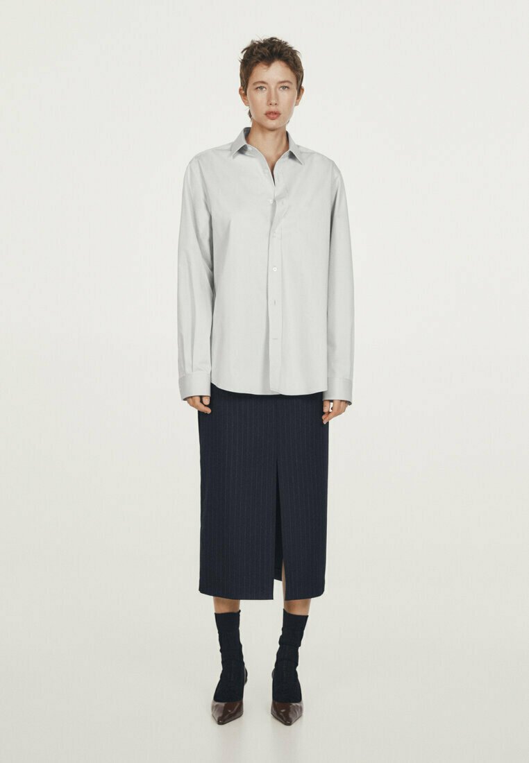 PINSTRIPE MIDI WITH SLIT - A-line skirt