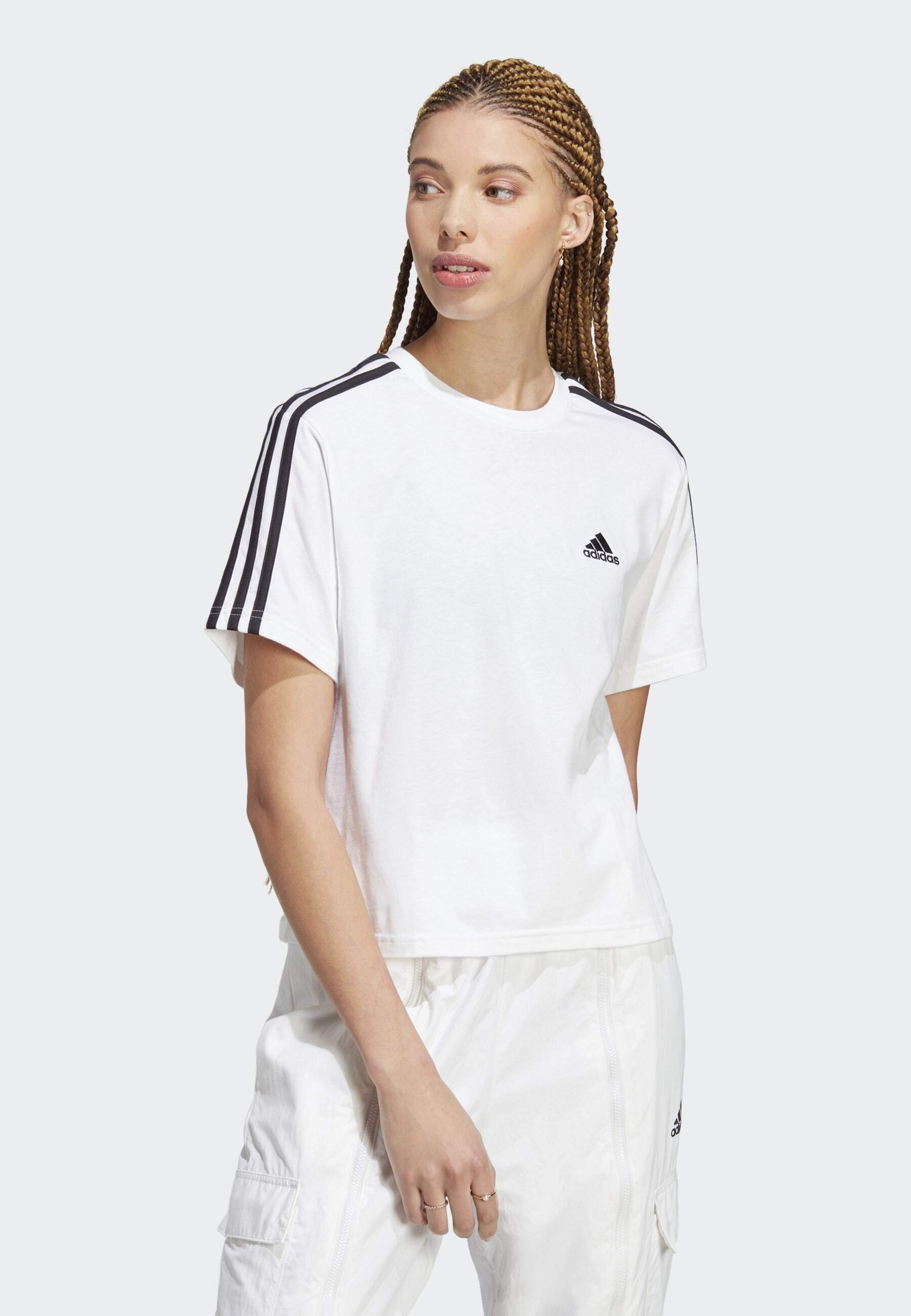 ESSENTIALS 3-STRIPES SINGLE CROP - Print T-shirt