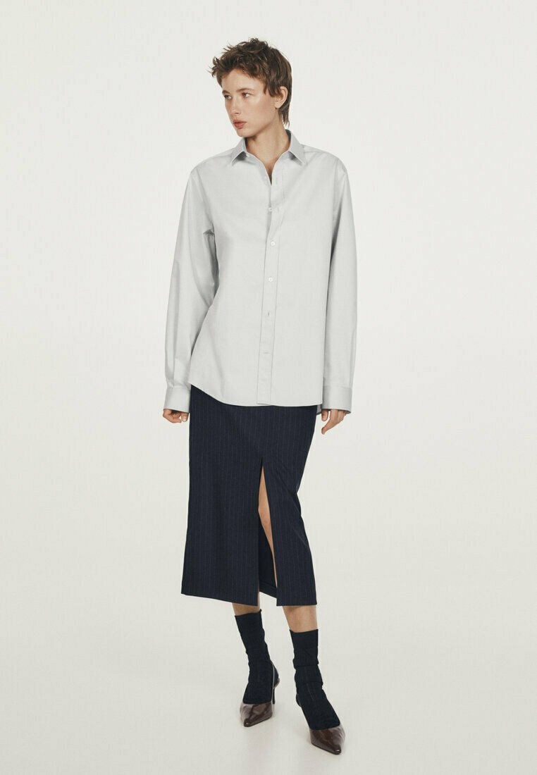 PINSTRIPE MIDI WITH SLIT - A-line skirt