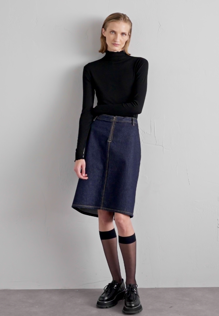 MIDI ZIP SKIRT - Denim skirt