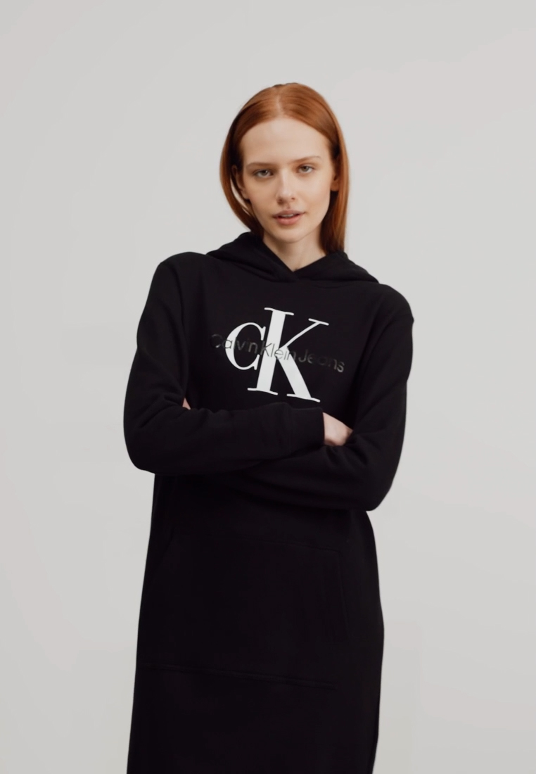 HOODIE DRESS GLOSSY MONOLOGO CENTER CHEST - Day dress