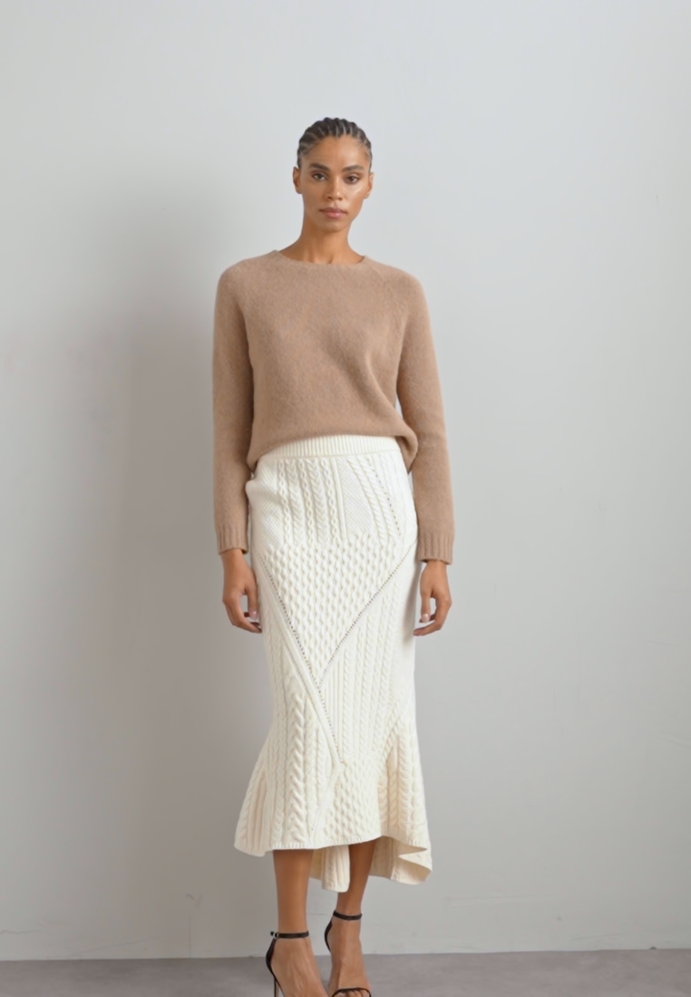 PATCHWORK CABLE KNIT FLARED SKIRT - Maxi skirt