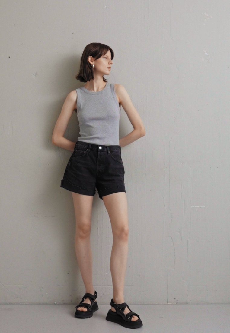 PARKER LONG WITH CUFF - Denim shorts