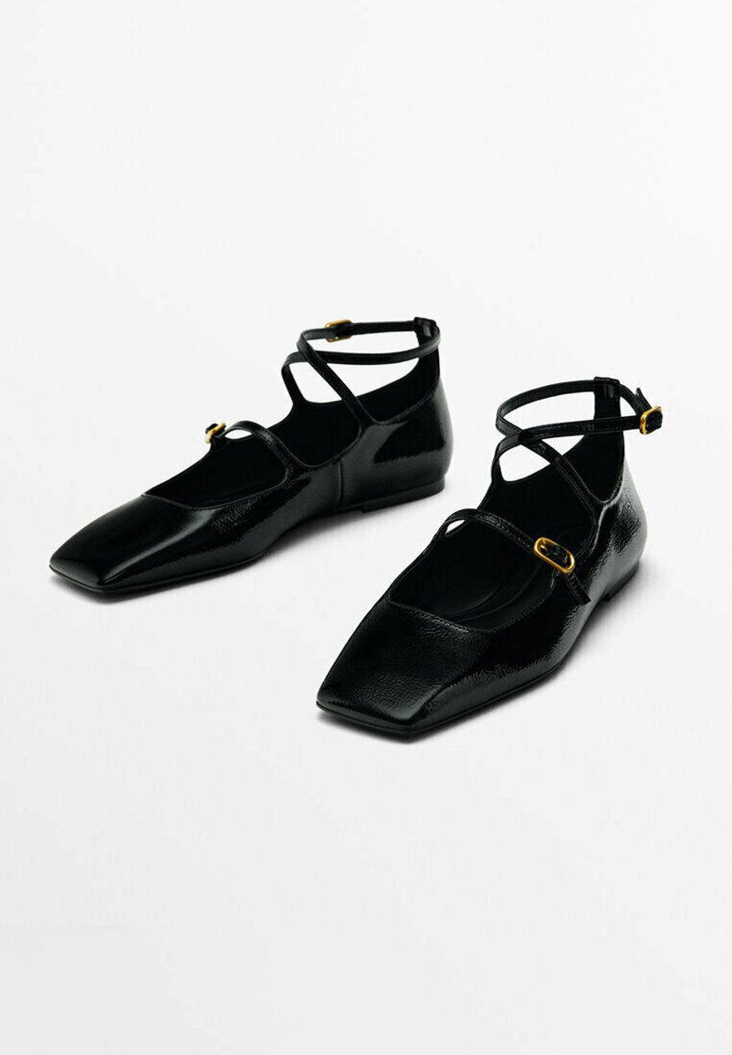 FLAT PATENT-FINISH WITH SQUARE TOE - Ankle strap ballet pumps