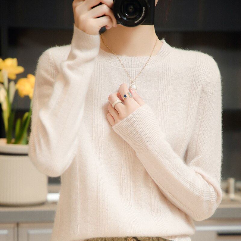 100% Merino Wool Sweater Women Pullover Autumn Winter Warm Knitting Sweater Jumpers Female Knit Tops Long Sleeve Solid