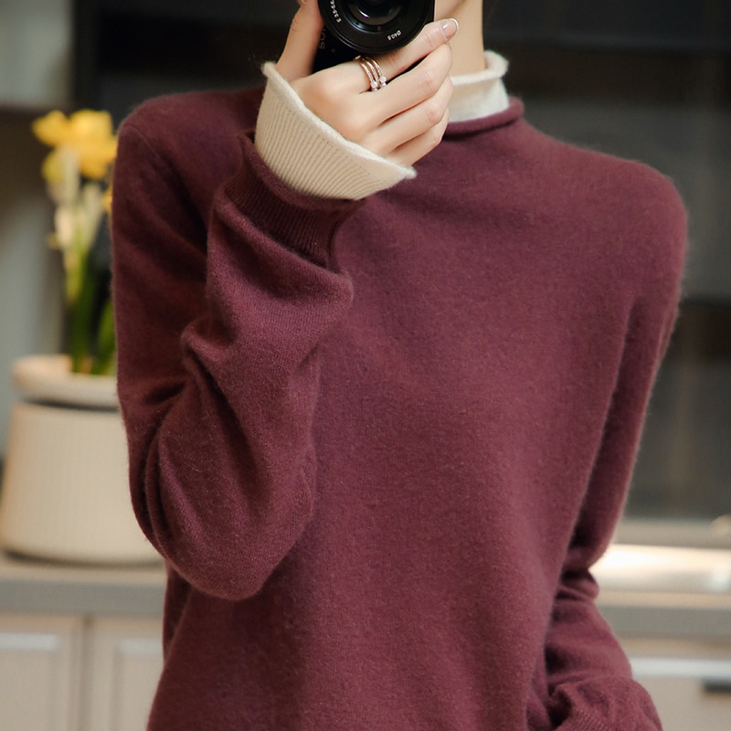 Women Sweater 100% Merino Wool Pullover Knit Top Long Sleeve Autumn Winter Warm Knitted Sweater Women's Jumper Jerseys