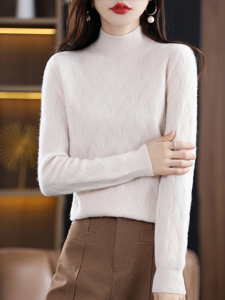 Turtleneck Sweaters Winter Tops for Women Knitwears Pullover Cashmere Female Clothing 100% Wool Long Sleeve Knit Fashion Jumpers