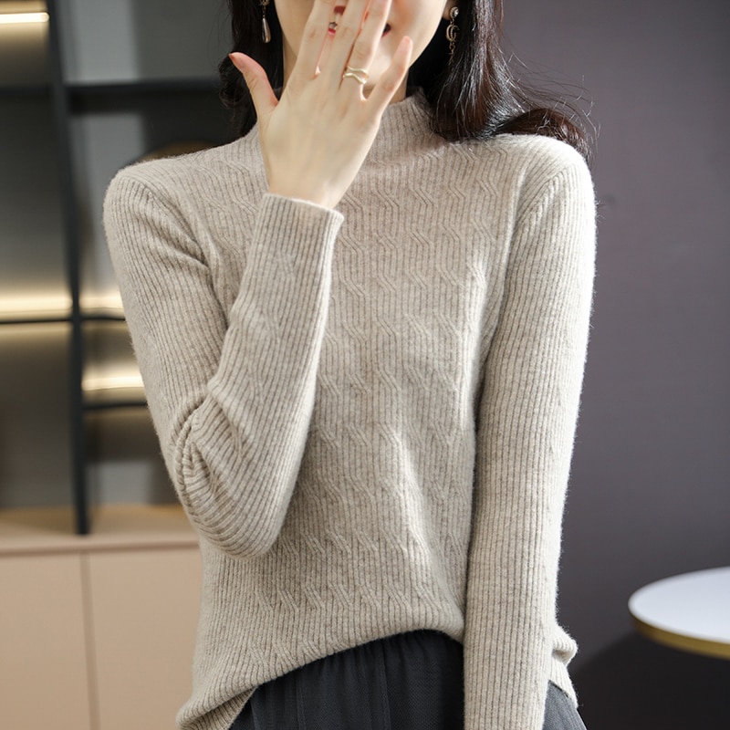 Women Turtleneck Sweater 100% Merino Wool Pullover Winter Knitted Sweater Jumpers Woman Jersey Knit Top Long Sleeve Y2K