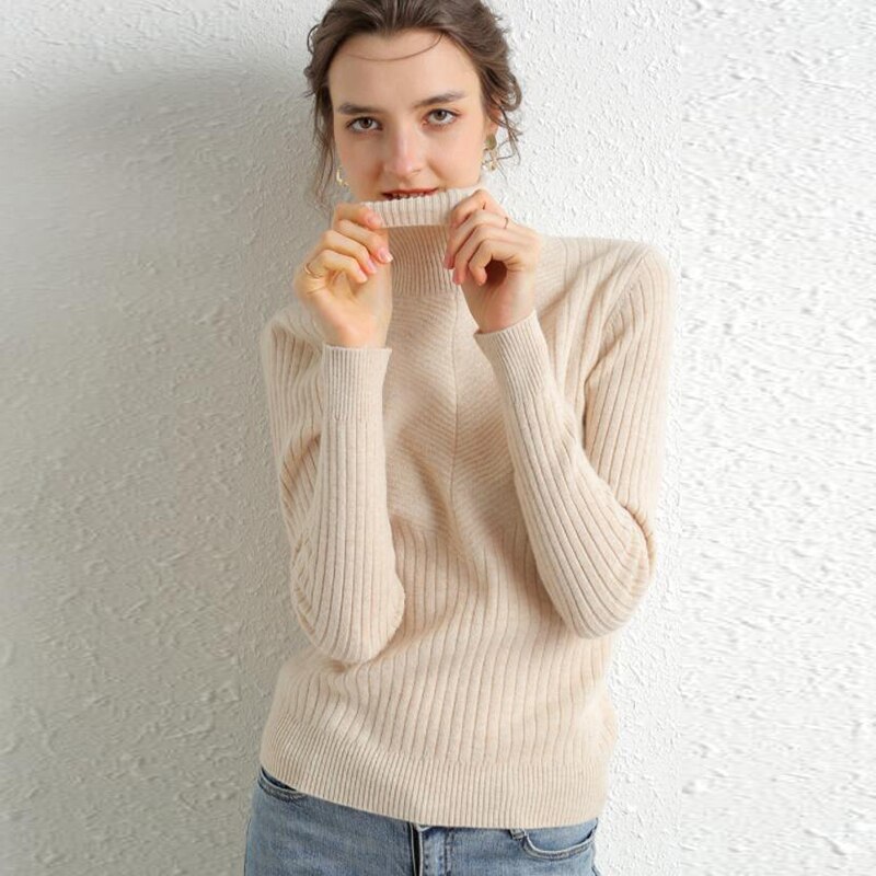 100% Merino Wool Cashmere Turtleneck Sweater Women Winter Warm Long Sleeve Ladies knitted Autumn Jumper Vintage Pullover Sweater